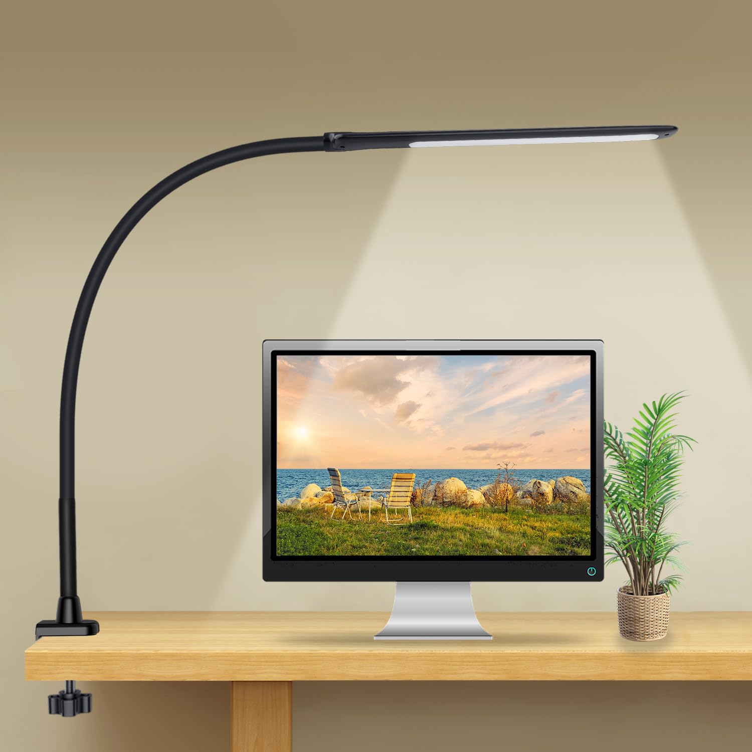 Youkoyi Led Desk Lamp - 10W Swing Arm, 5 Brightness Levels, 4 Color Modes, Touch Control, Gooseneck, Black, Model T7B