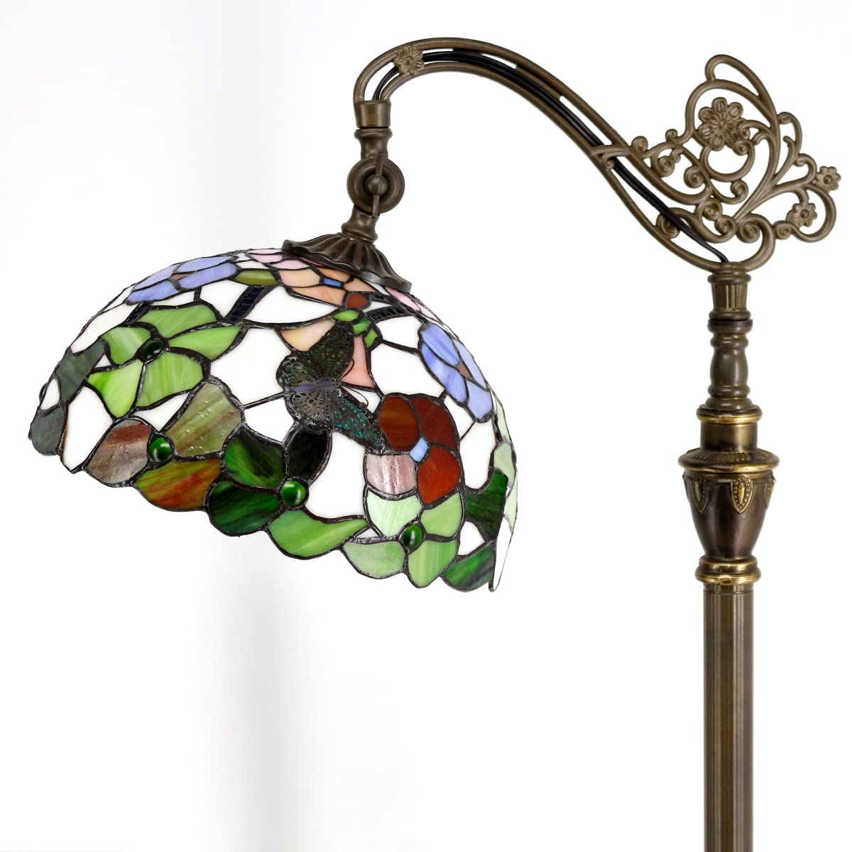 Zjart Tiffany Floor Lamp Stained Glass Lamp 18.88X12X67 Inch Angle Adjustable Arched Gooseneck Antique Reading Light (Blue Jewel