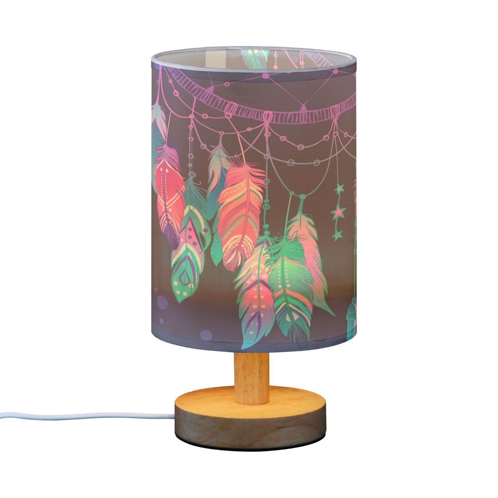Yyzzh Table Lamp Dream Catcher Native American Indian Blue Blur Dot Dreamcatcher Nightstand Lamp With Wood Base Fabric Lamp Shad