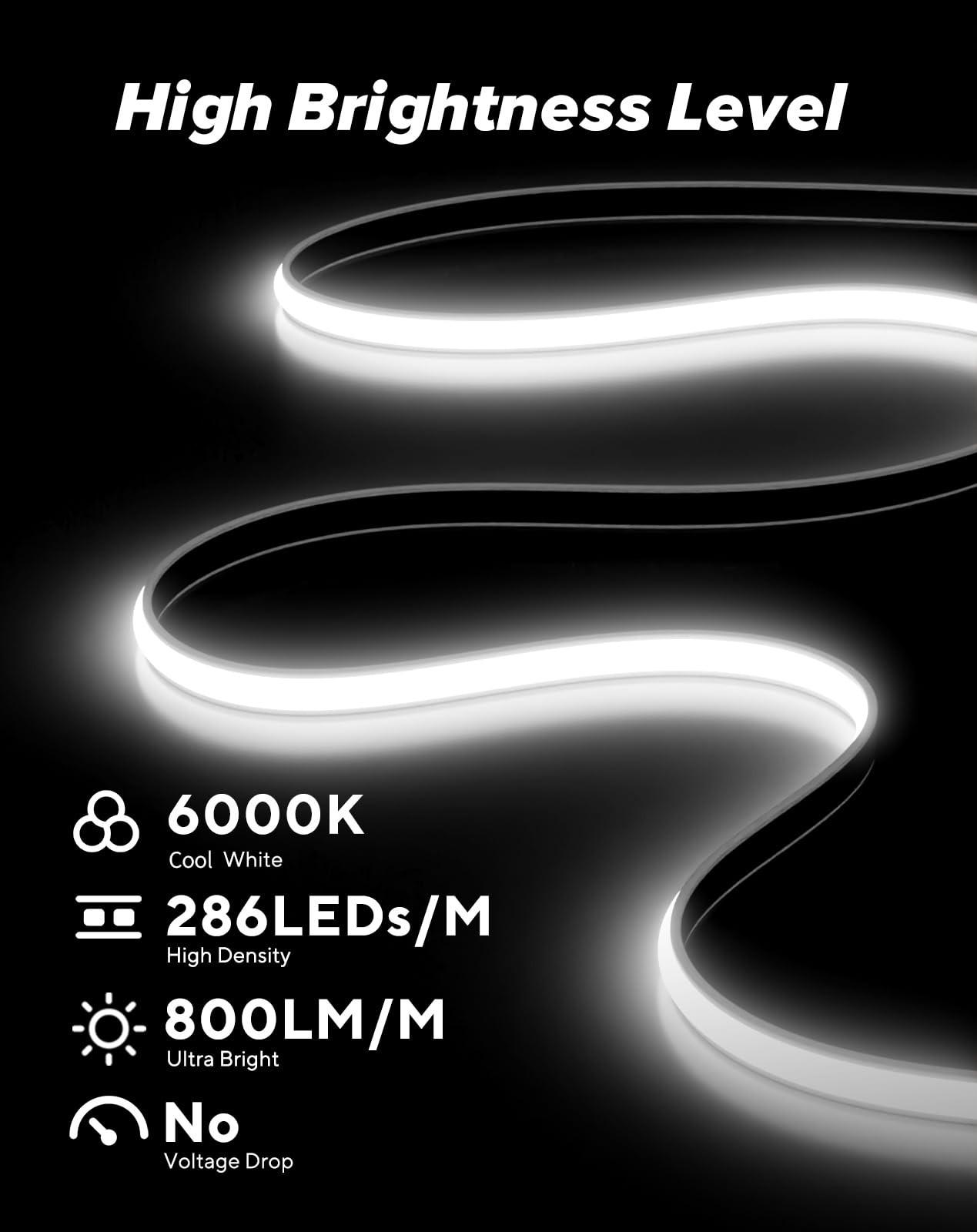 Shine Decor Cob Led Rope Light Ac 120V  800Lm Ultra Bright  Ip65 Waterproof Cold-Resistant Etl Neon Strip  No Driver Tape Lighting For Home Commercial 10X4.5Mm  6000K Cool White  131.2Ft