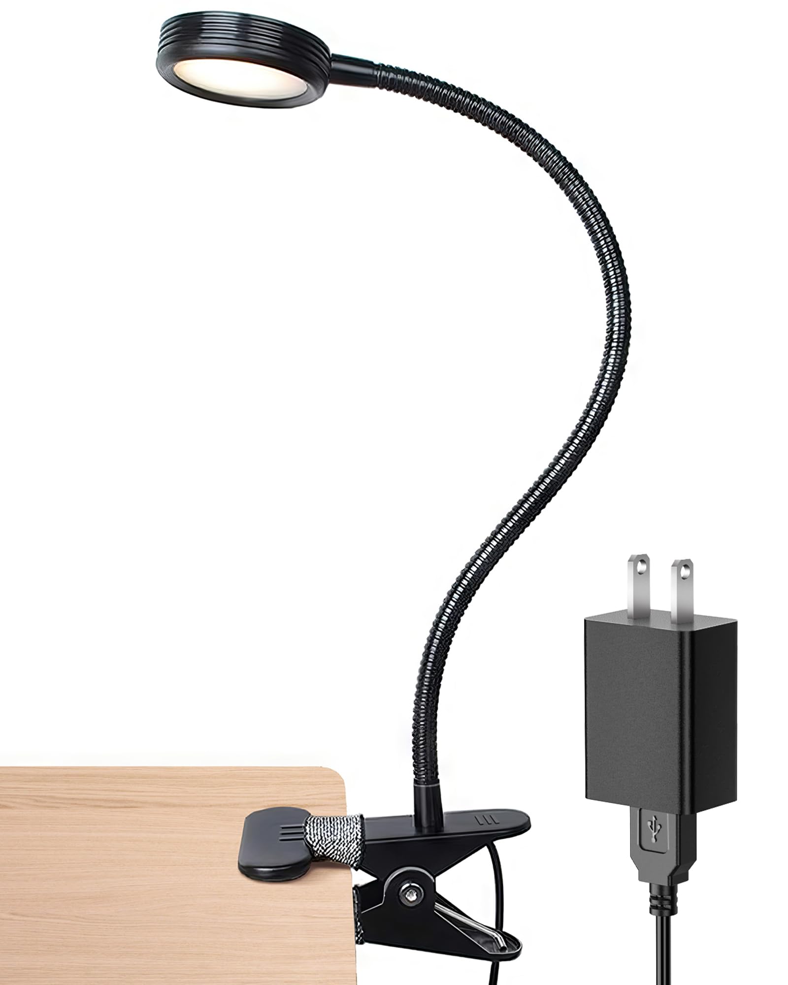 LEPOWER Clip on Desk Lamp, Color Changeable, 11x7.5x48.5cm, Black, Model 908A-03, Silicone Rubber and Metal Material