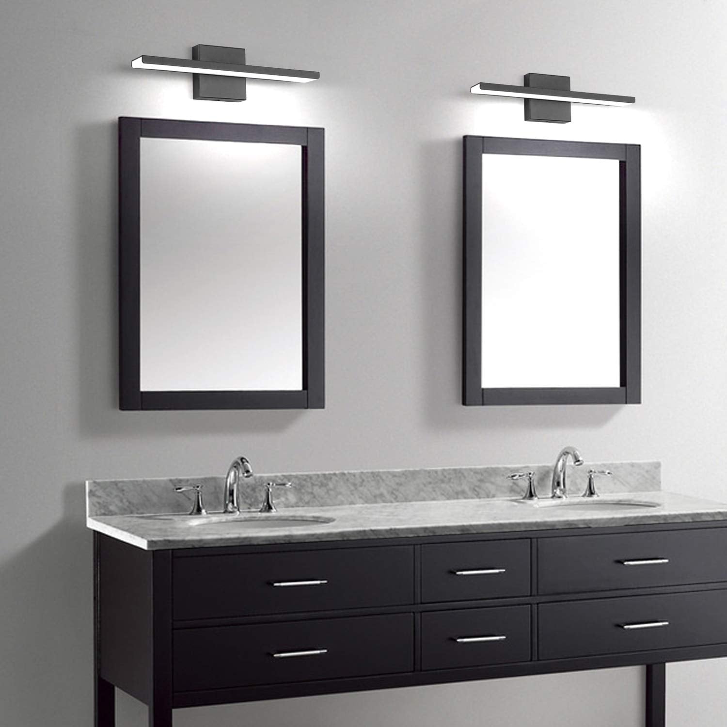 JUSHENG Modern Black Aluminum LED Bathroom Vanity Light Fixture 16W 16.14" Sconce for Mirror Lighting 6000K
