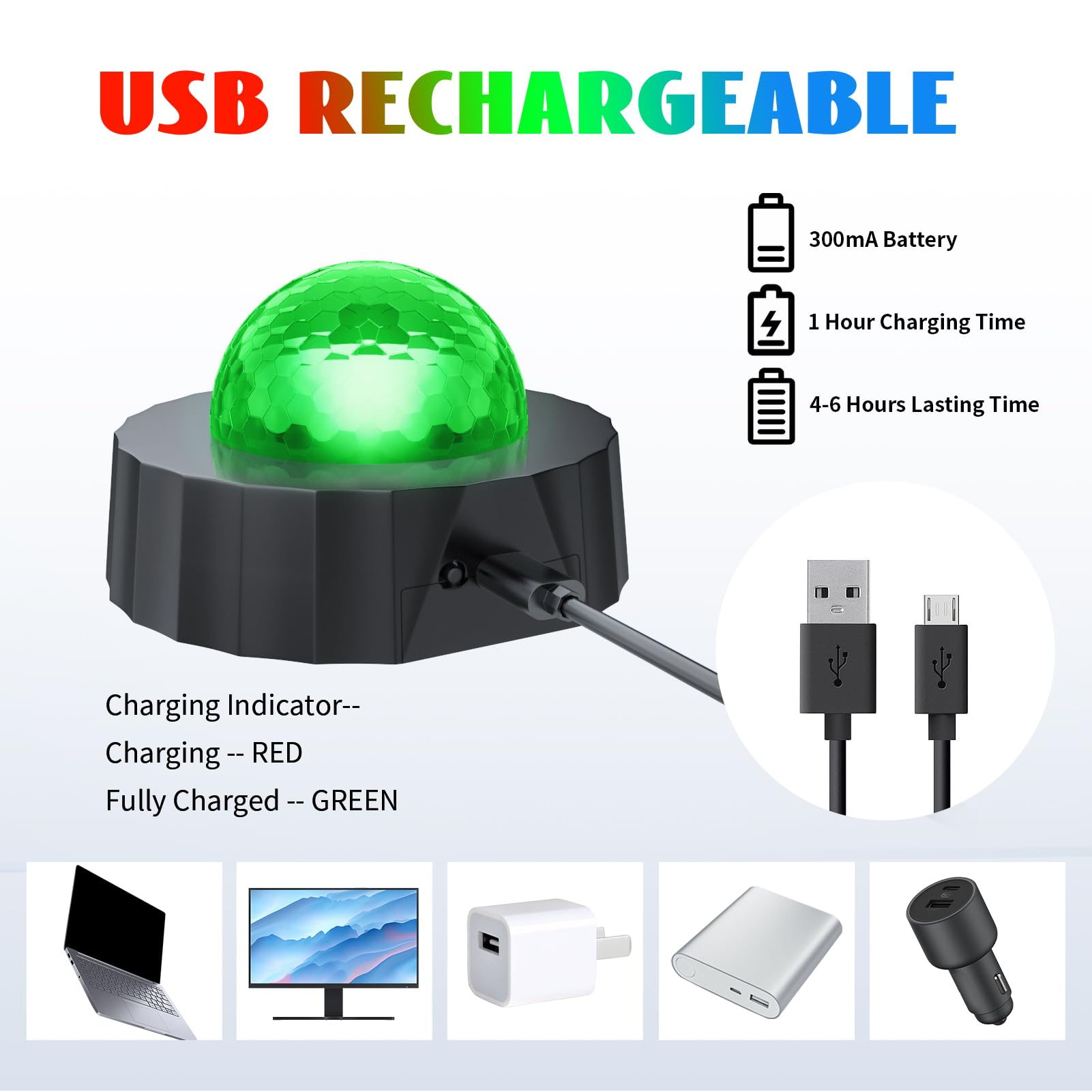 Car Disco Ball For Car Disco Light Rechargeable Battery Mini Disco Ball For Car Music Sound Activated Multicolor Car Disco Light