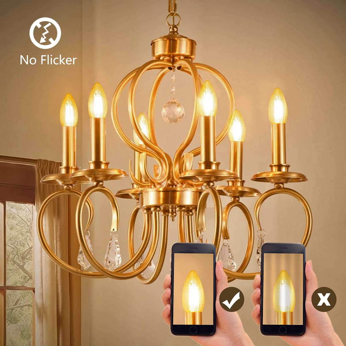 Yimilite B11 E12 Led Candelabra Bulbs 4W(40 Watt Equivalent) 2700K Warm White 450Lm Dimmable C35 Led Filament Chandelier Light B