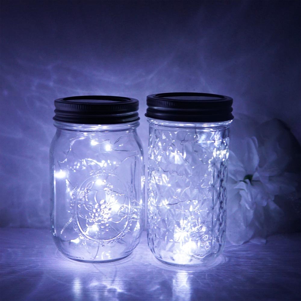 6 Pack Mason Jar Lights, 10 Led Solar Cold White Fairy String Lights Lids Insert For Garden Deck Patio Party Wedding Christmas D