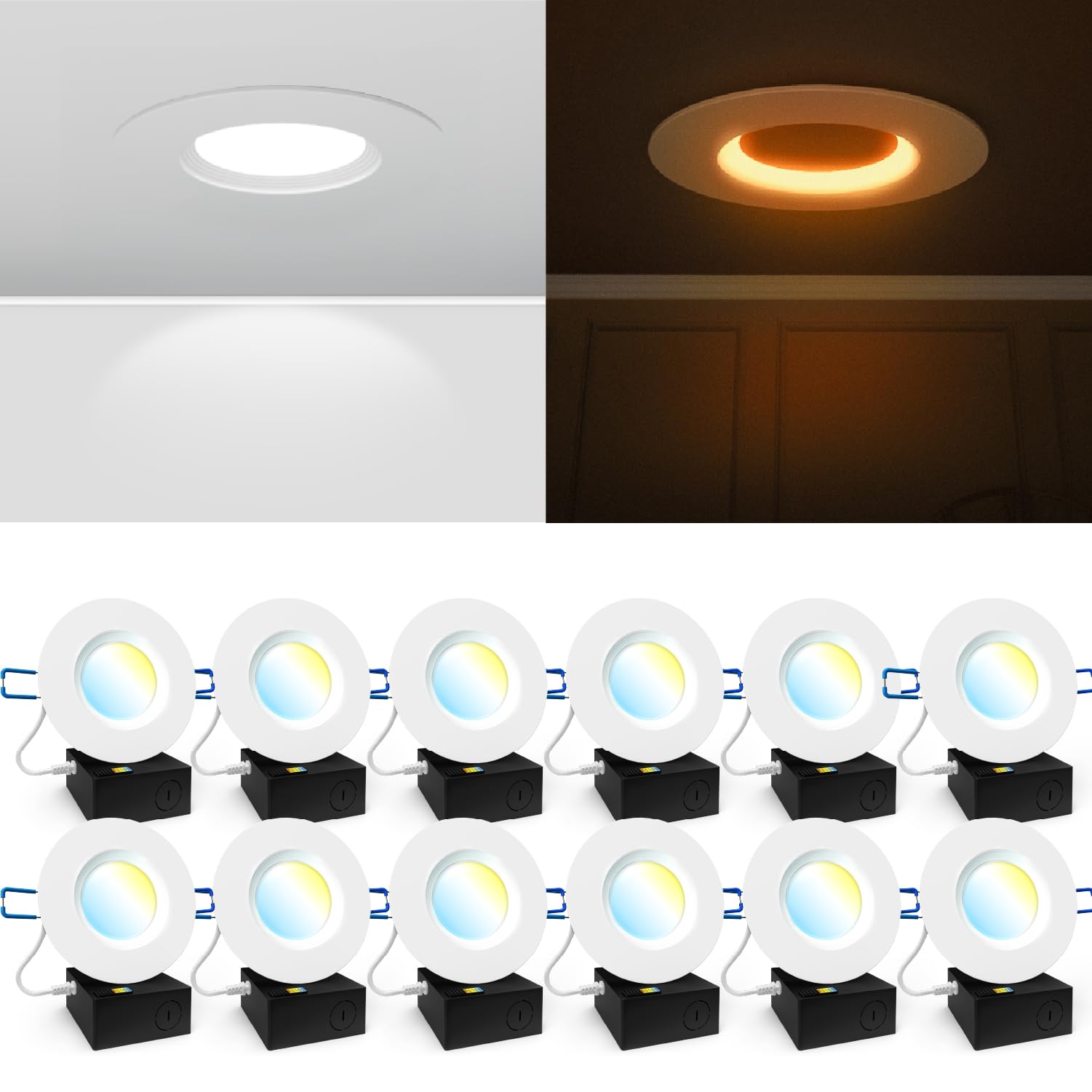 Sunco 12 Pack 10W 4 Inch LED Recessed Lighting, Dimmable, 600 Lumens, 5 CCT (2700K-6000K), Model DL