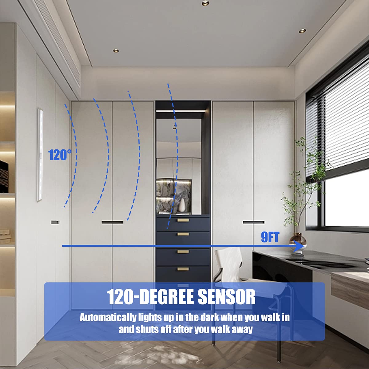 Sixdefly Led Closet Light  10 Leds Dimmer Usb Rechargeable Motion Sensor Light Under Cabinet Lighting  Wireless Stick-Anywhere Night Safe Light Bar For Wardrobe Kitchen