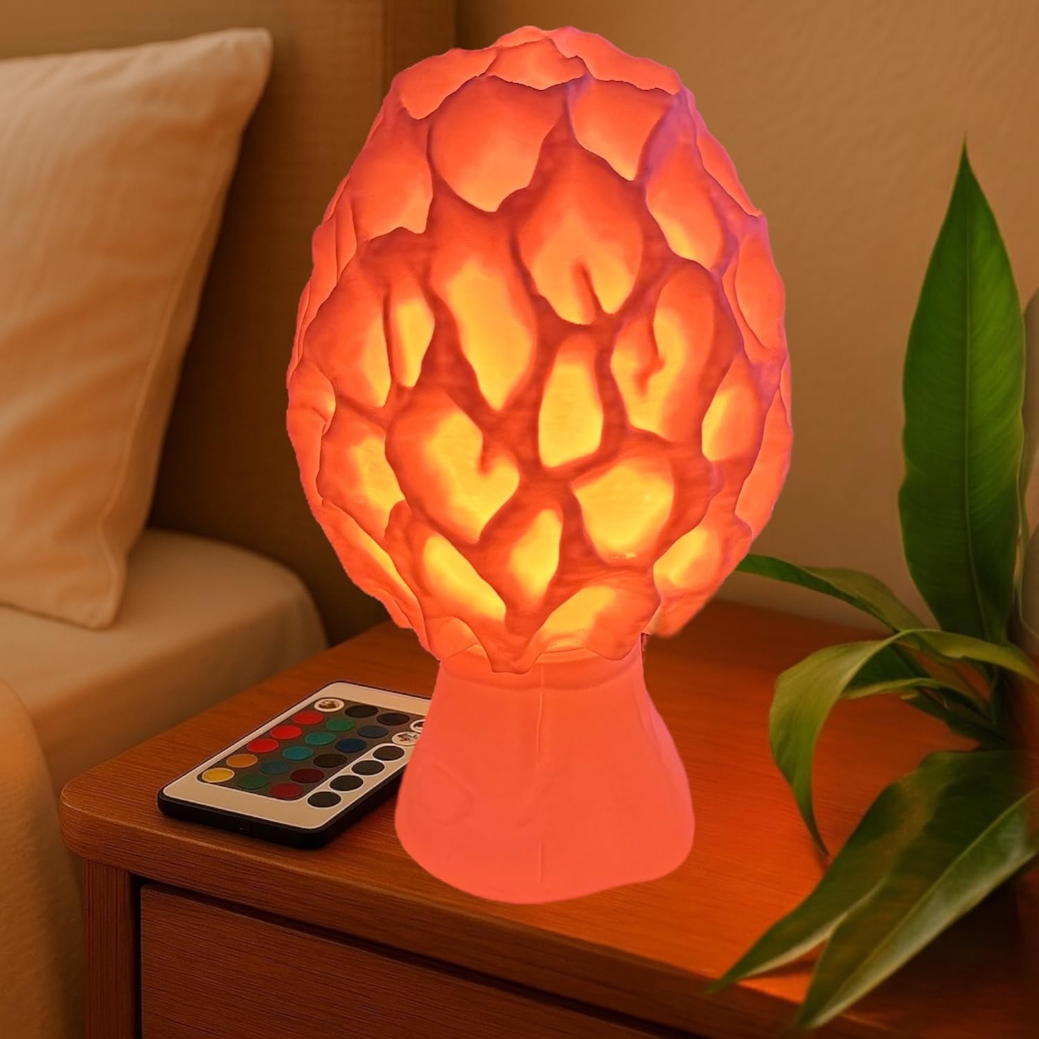 Morel Mushroom Lamp - Usb Powered 15-Color Table Light With Remote & Switch - Cozy Soft Glow Nightlight - Unique Fungus Decor - 