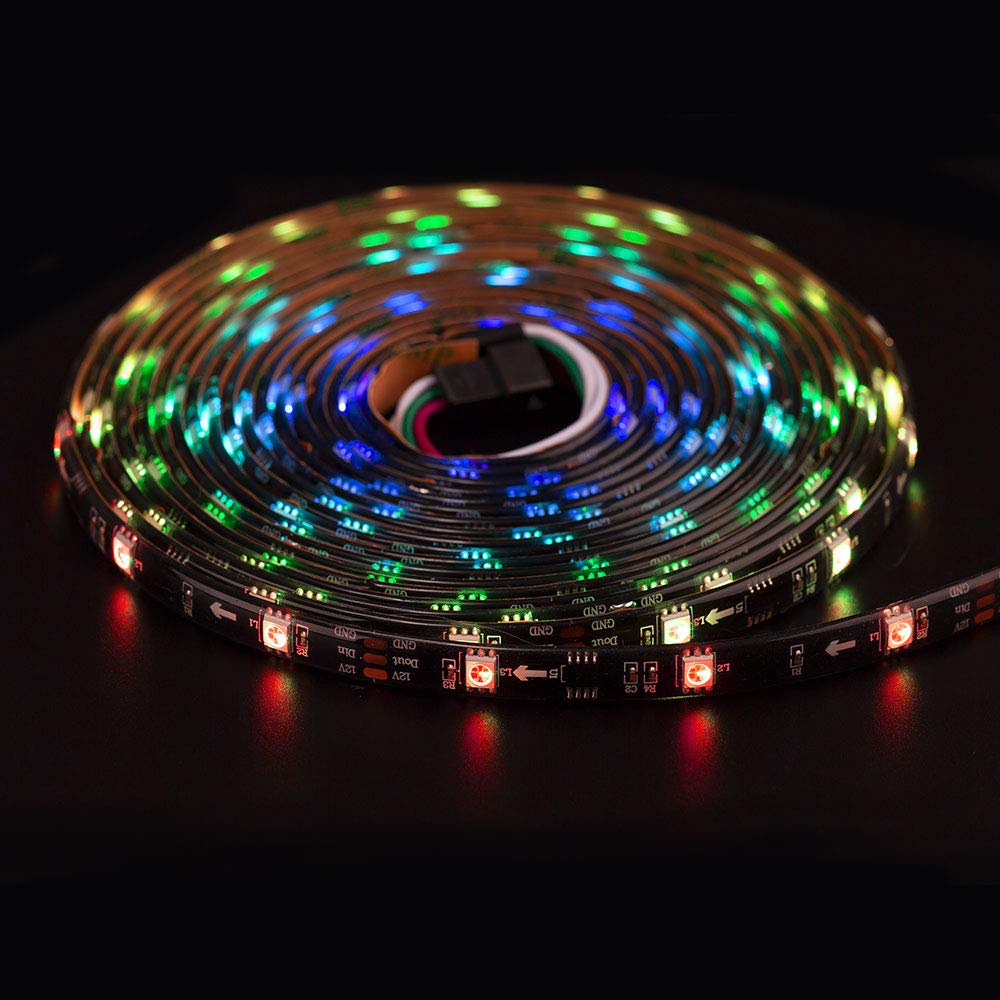 BTF-LIGHTING WS2811 RGB Addressable LED Strip 16.4FT 30LED/m IP65 Black PCB Flexible DC12V for Indoor Decor
