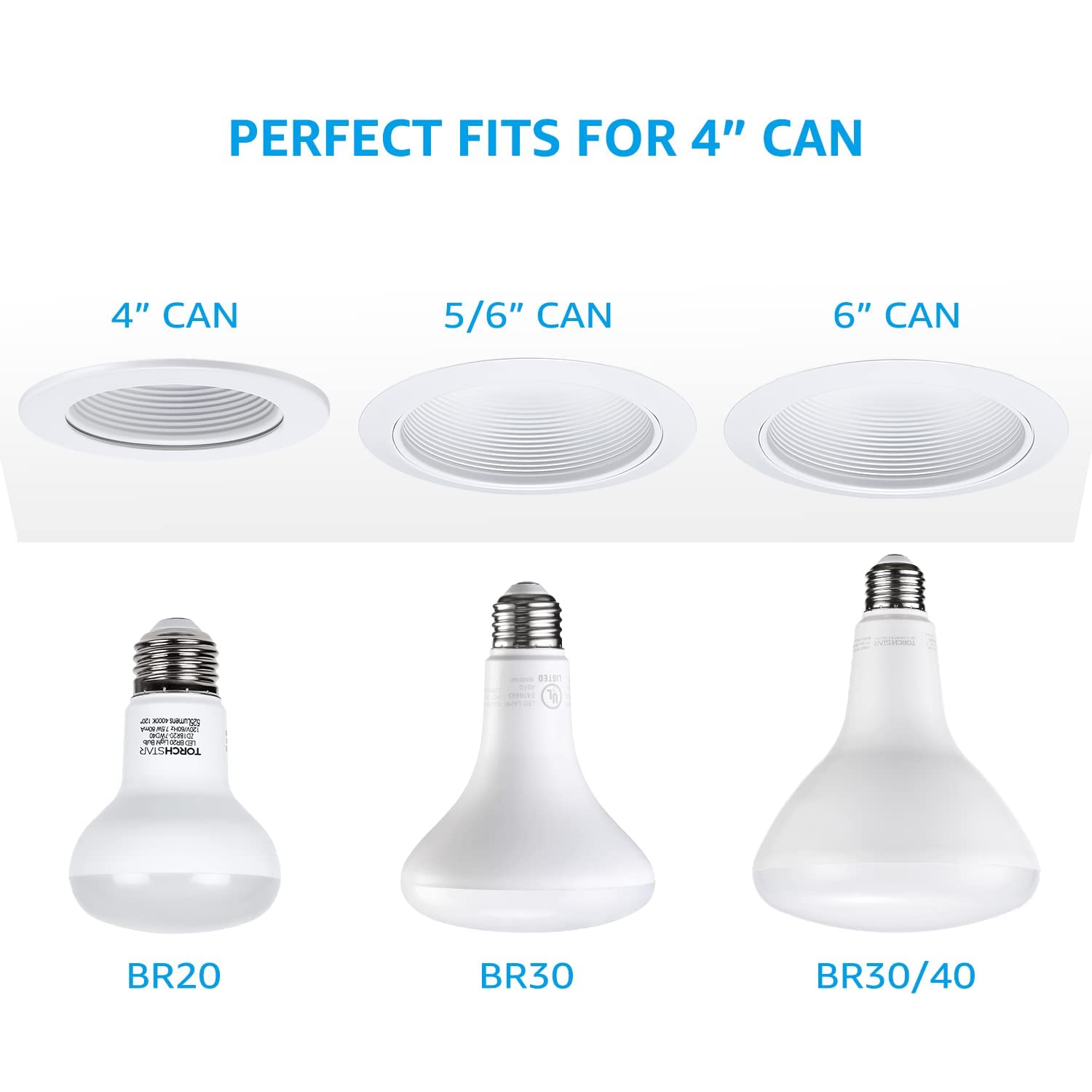 TORCHSTAR BR20 LED Bulbs 8-Pack, Dimmable 7.5W (50W Eqv), Cool White 4000K, E26 Medium Base, Model 647