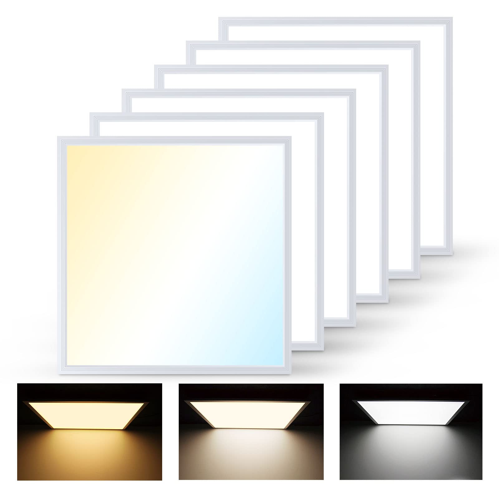 Aphyni 2X2 Led Flat Panel Light 6Pack - 40W 4400Lm Drop Ceiling Lights - 3K | 4K | 5K Selectable & Smooth Dimmable - Back-Lit Tr
