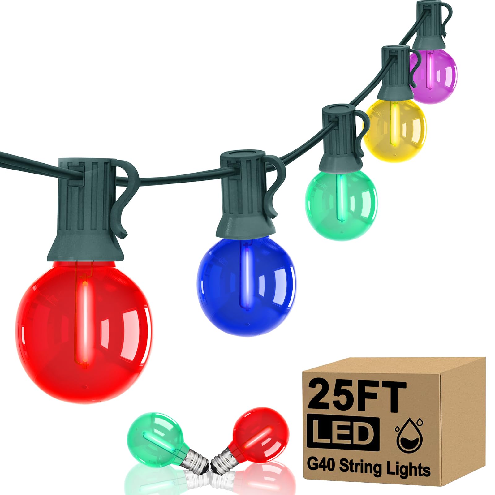 G40 LED Globe Christmas String Lights  50Ft Multicolor Christmas Decorations Lights Shatterproof with 27 LED Colorful Bulbs  Hanging Patio Lights for Backyard Porch Xmas Tree Party Roofline Garden