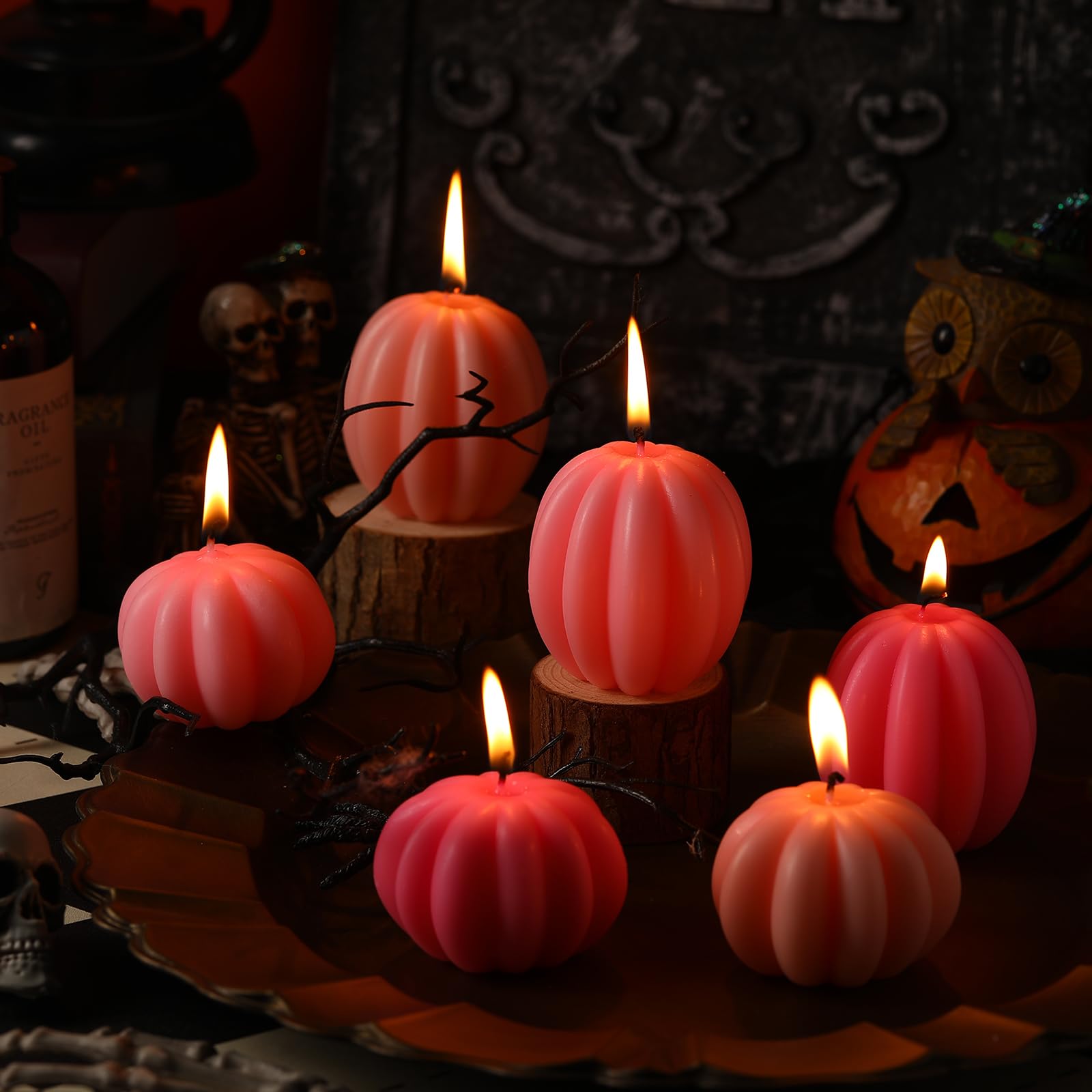 Mtlee 6 Pieces Thanksgiving Pumpkin Shaped Soy Candles Scented Candles Fall Pumpkin Tealight Candles Home Decor Pumpkin Candle Handmade Wax Candle For Bedroom Bathroom Party (Pink,Pumpkin)