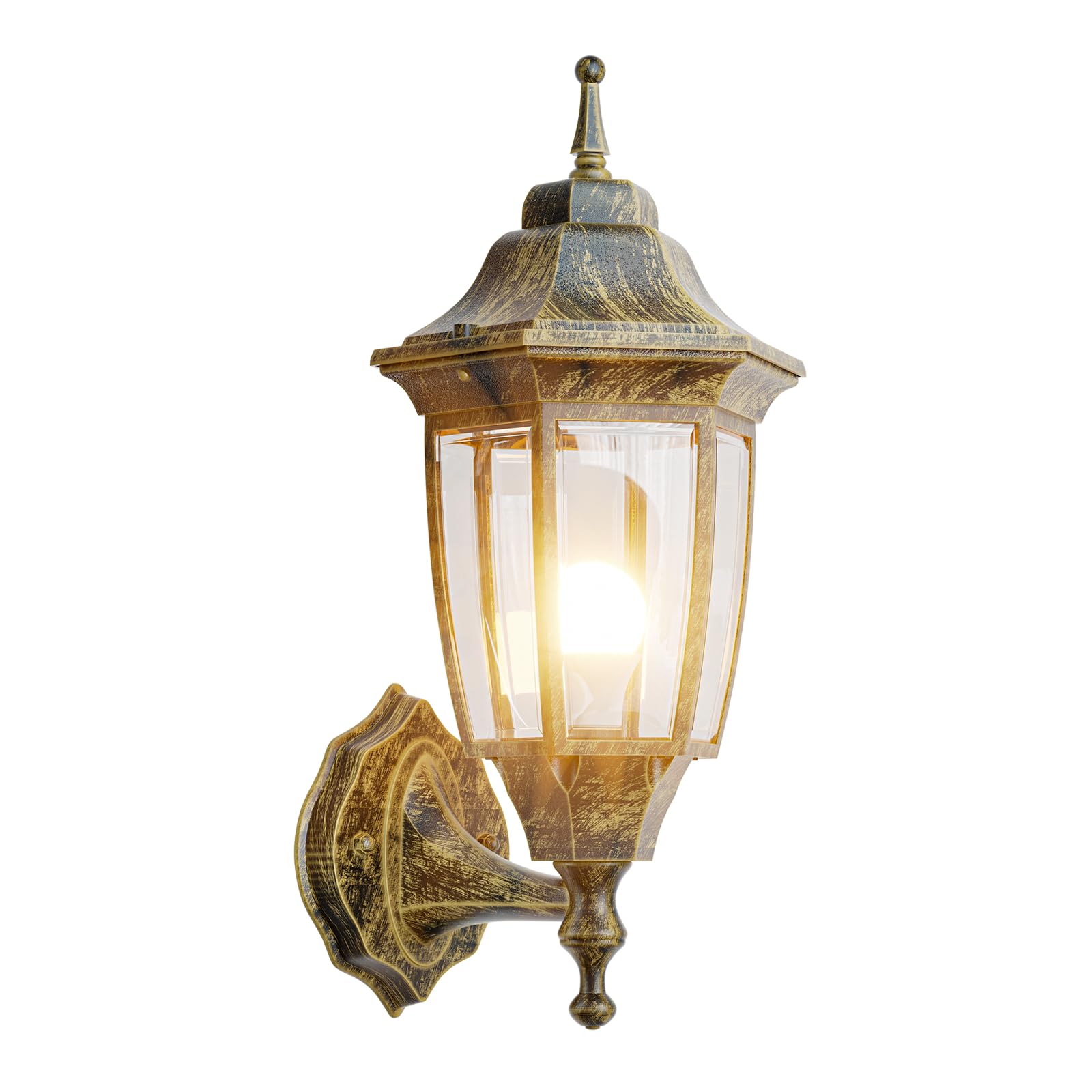 EMART Outdoor Wall Lamp Sconce, Waterproof Aluminum & Glass, 1 Pack, Gold, Model EM-AGGL-1