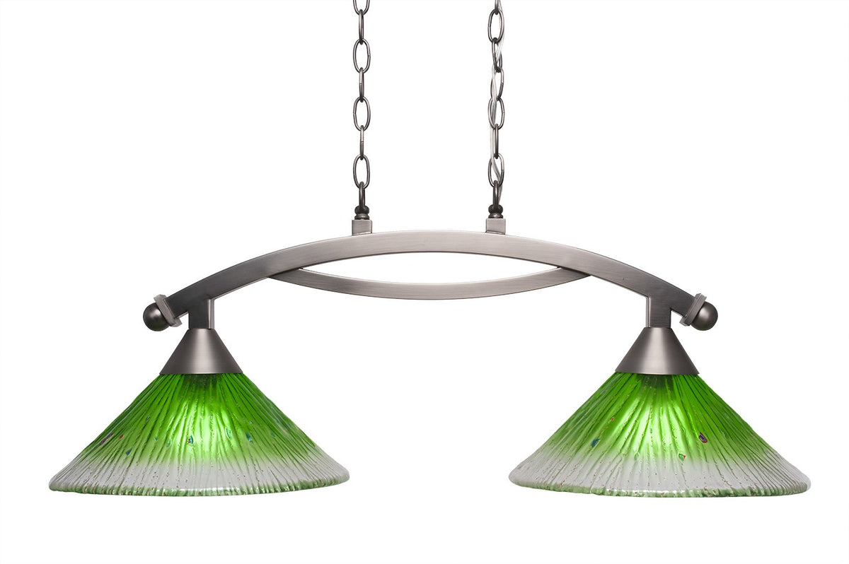 Toltec Lighting 872-BN-447 Bow 2 Light Island Light with 12&quot; Kiwi Green Crystal Glass, Brushed Nickel Finish