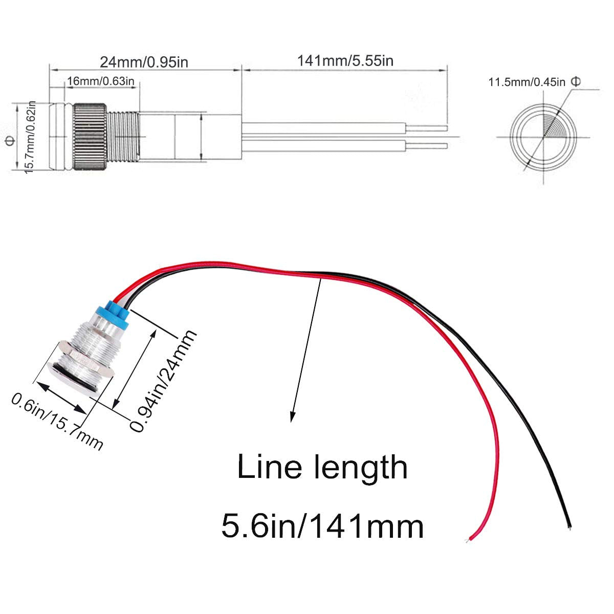 Mxuteuk 5 Pcs 12V-24V 12Mm 1/2&quot; Led Metal Indicator Light Waterproof Signal Lamp Red Yellow Blue Green White With Wire For Car Truck Boat