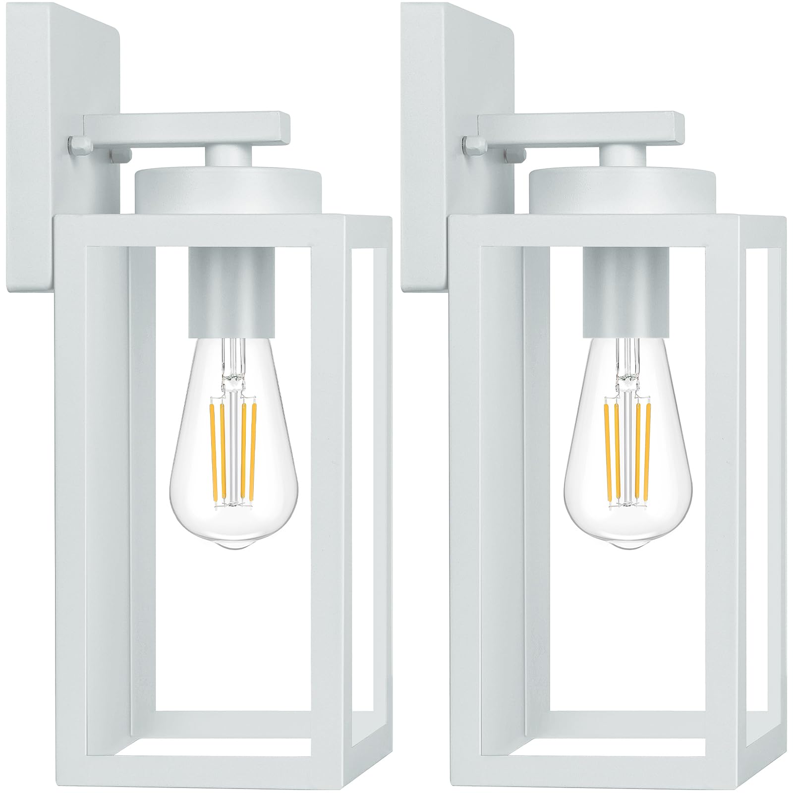 BesLowe 2-Pack Outdoor Wall Light Fixtures, Exterior Waterproof Wall Lanterns, Porch Sconces Wall Mounted Lighting with E26 Sockets & Glass Shades, Modern Wall Lamps for Front Door, Grey