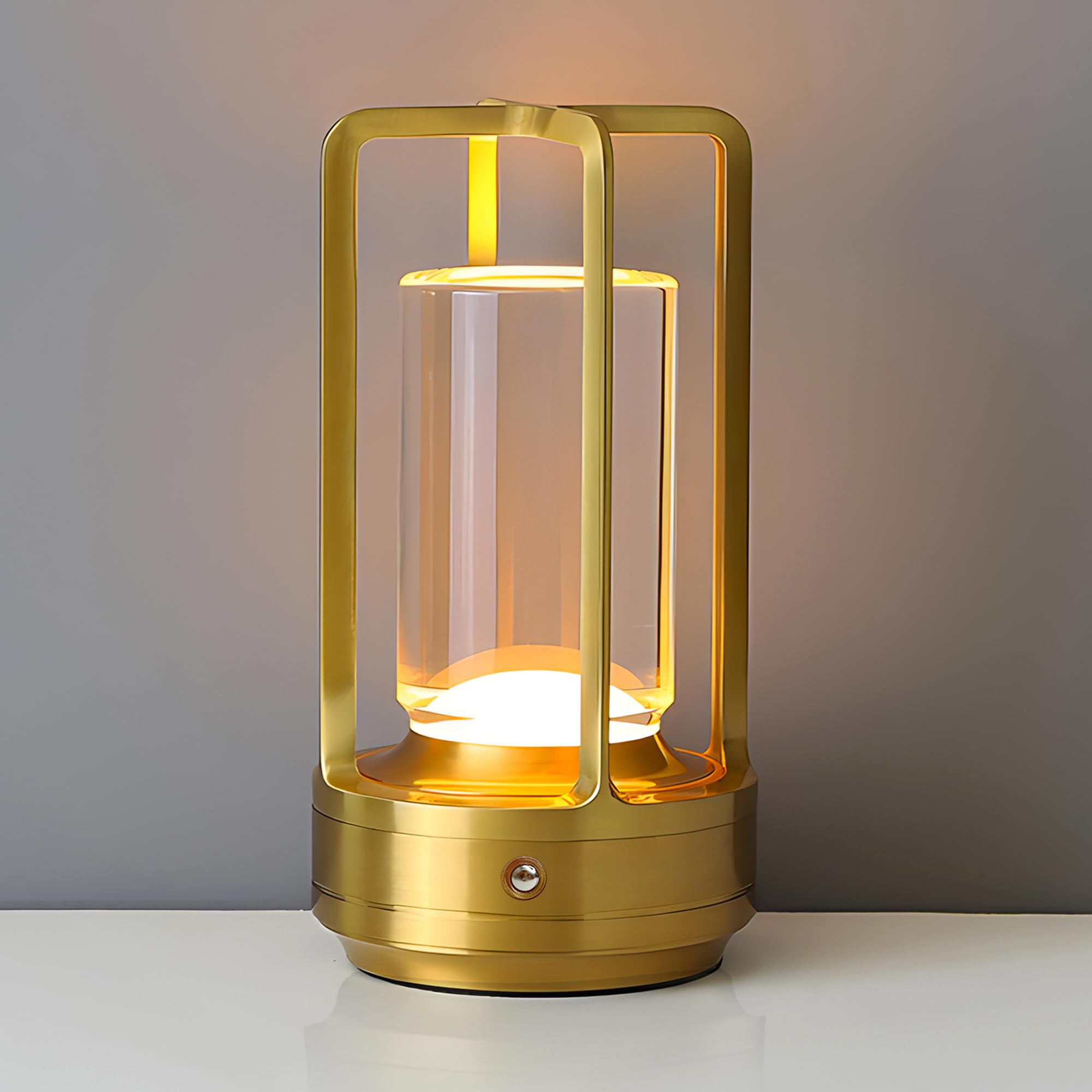 Etosec Portable Metal Table Lamp, Rechargeable, Touch Control, 3 Color Dimming, 3.54in W x 7.09in H, Gold, Model: crystallamp-