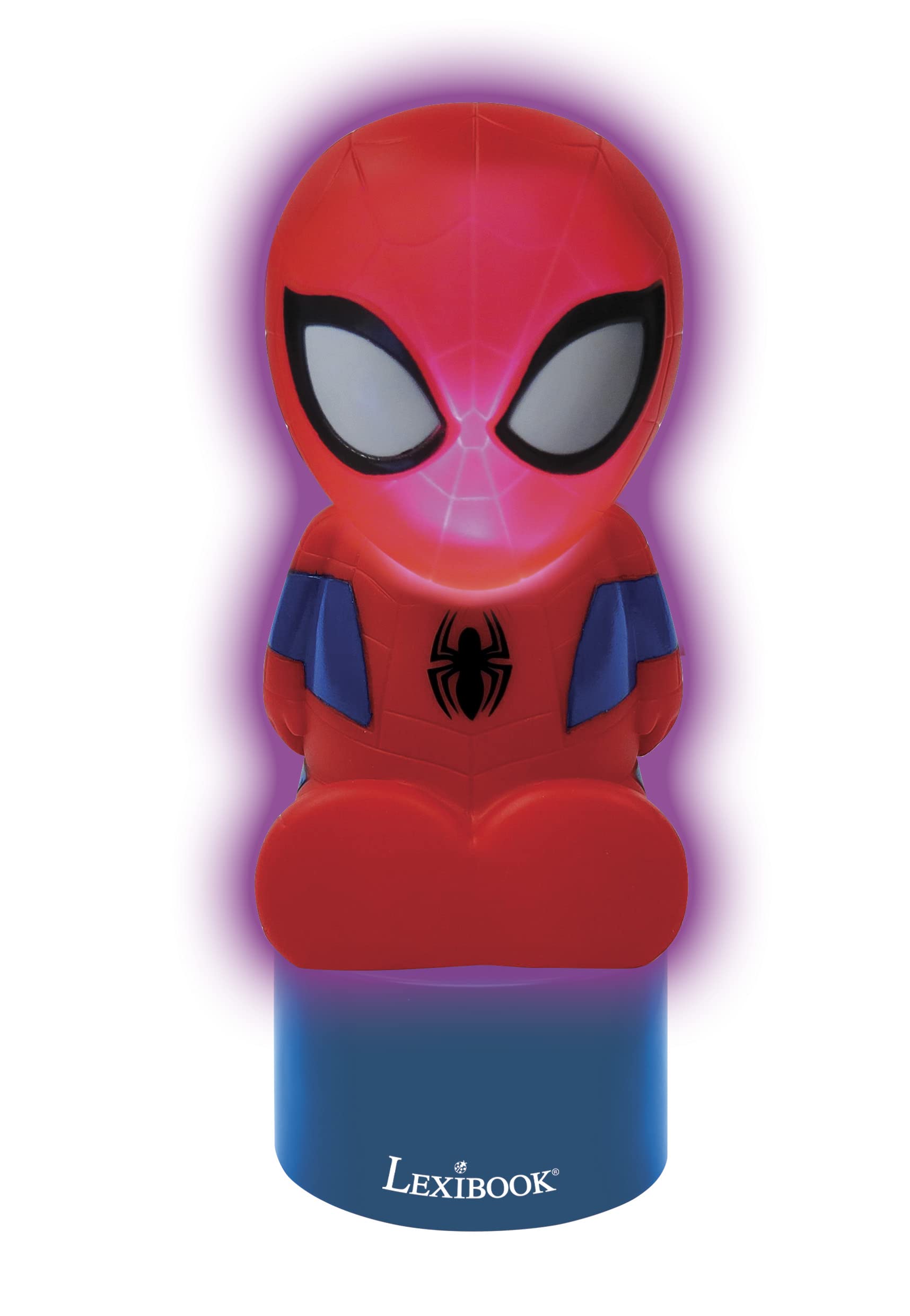 LEXiBOOK Spiderman, Nightlight and Speaker for Childrens Room, Color Change, Soft Light, Battery Operated, Blue/Red, NS01SP