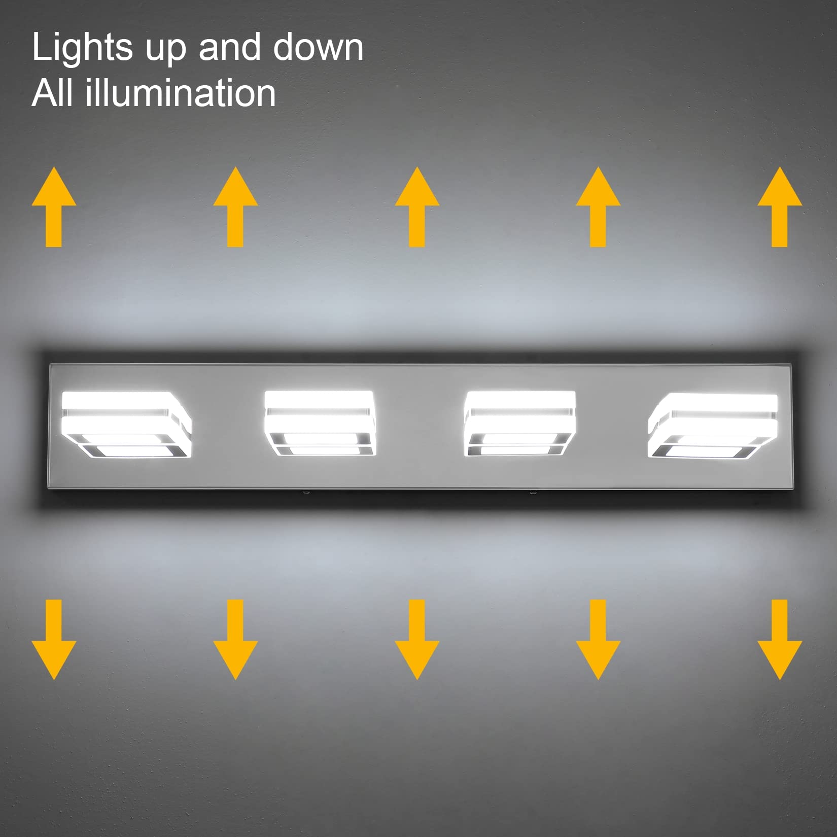 Ralbay Modern LED Bathroom Vanity Lights, 4 Light, Chrome, Stainless Steel, Model 8596, Rotatable Over Mirror Lighting
