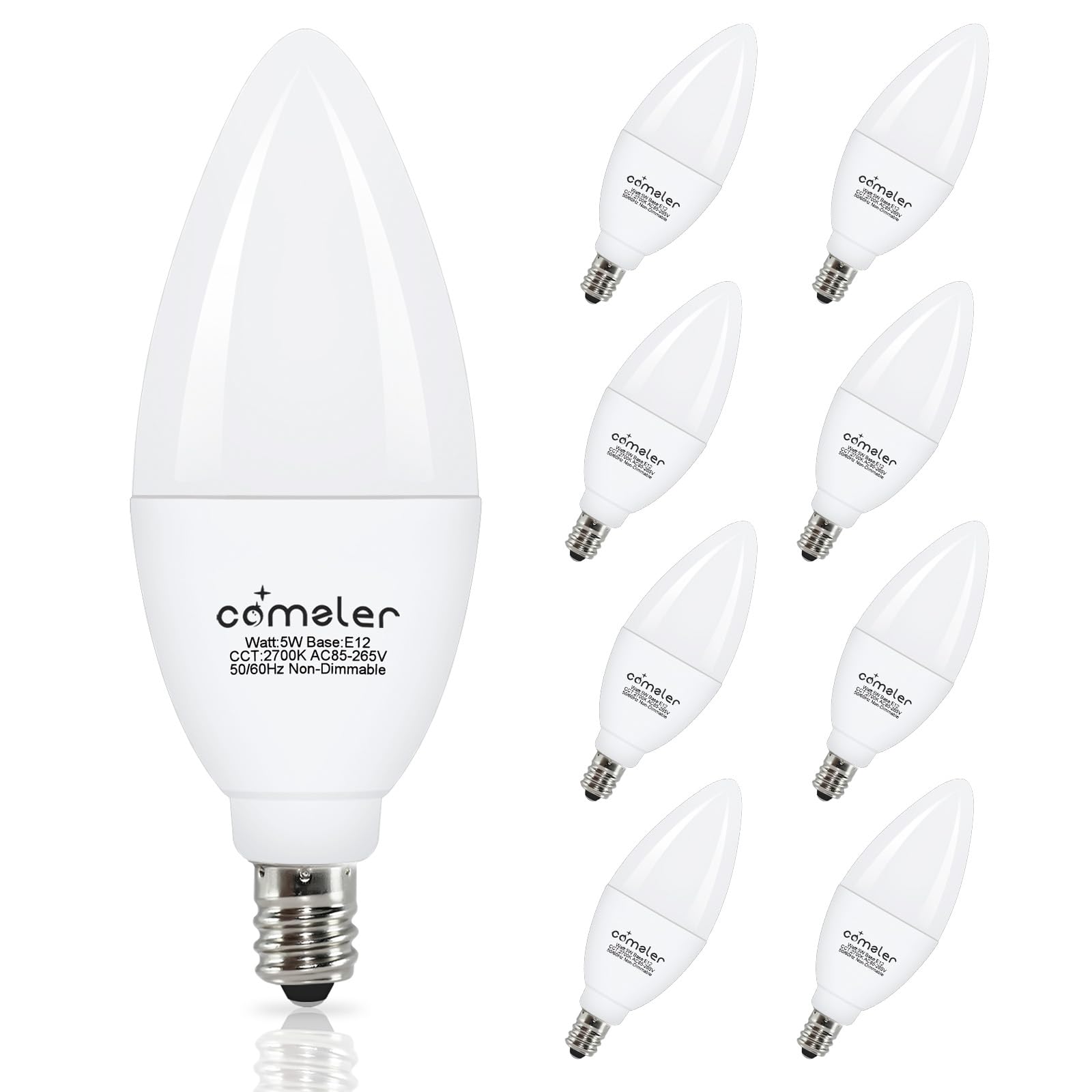 Comzler Type B Shape Led Ceiling Fan Light Bulbs E12 Small Base, 2700K Soft Warm White Led Candelabra Bulb 6W (60Watt Equivalent