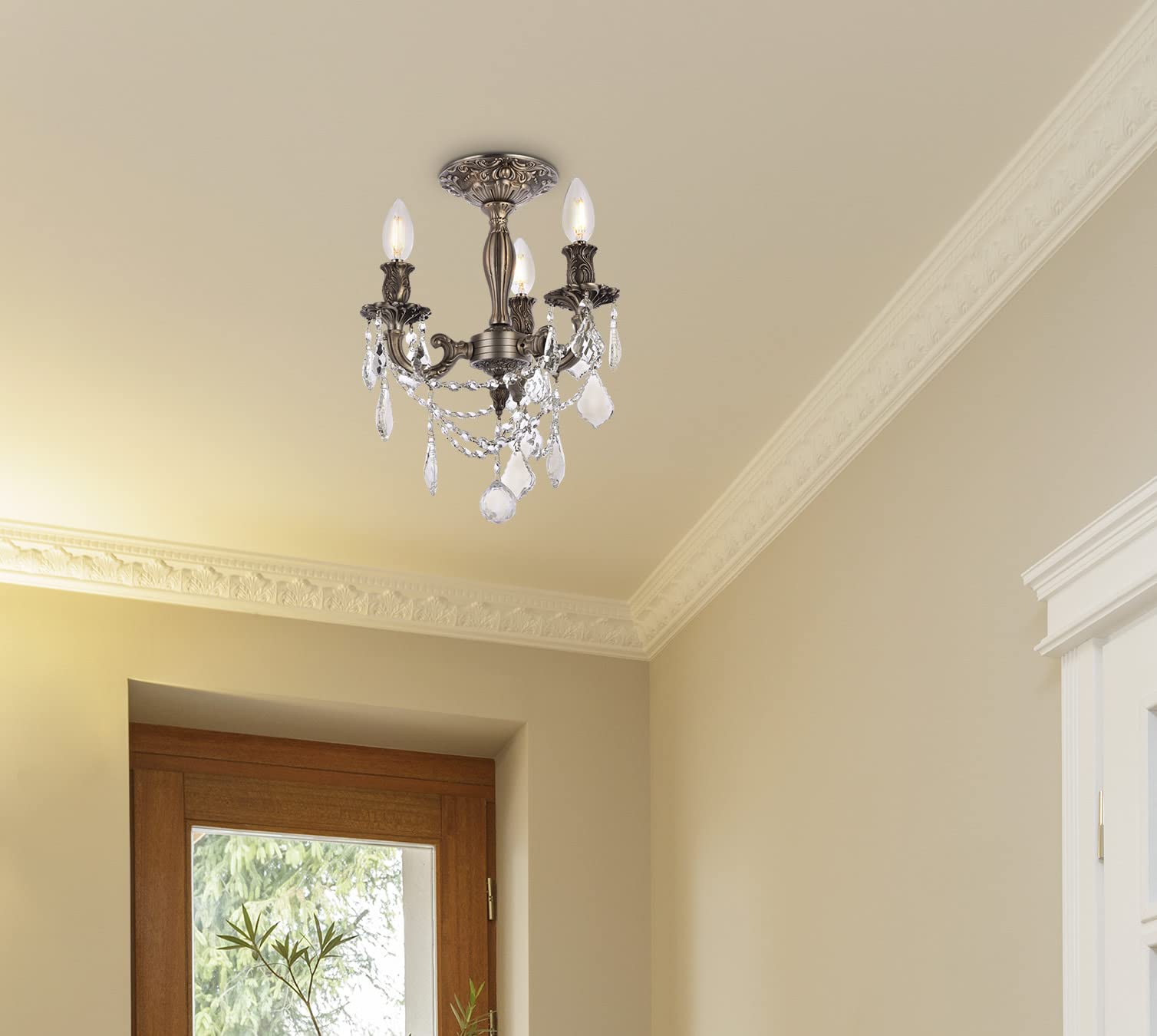 Elegant Lighting Royal Cut Crystal Pendant Light, 13in Pewter, Stainless Steel, Wood, Glass, Model 9203F13PW/RC