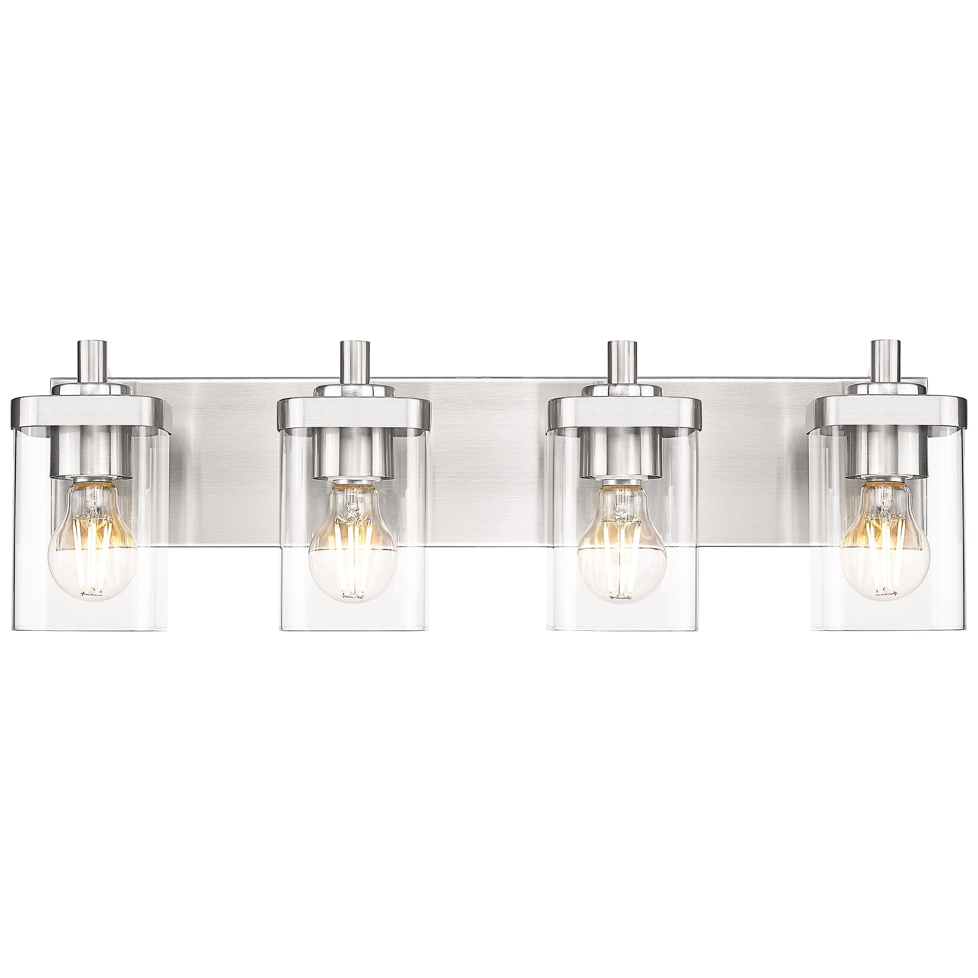 METWET 4-Light Vanity Light Fixtures, Brushed Nickel, Square Clear Glass Shade, Model VL194-BN-4