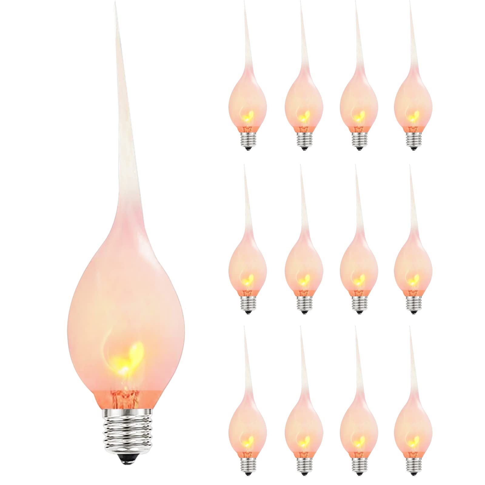 Abeja Flicker Flame Light Bulbs, 1 Watt Silicone Dipped C7 Candle Bulbs, E12 Base, 12 Pack