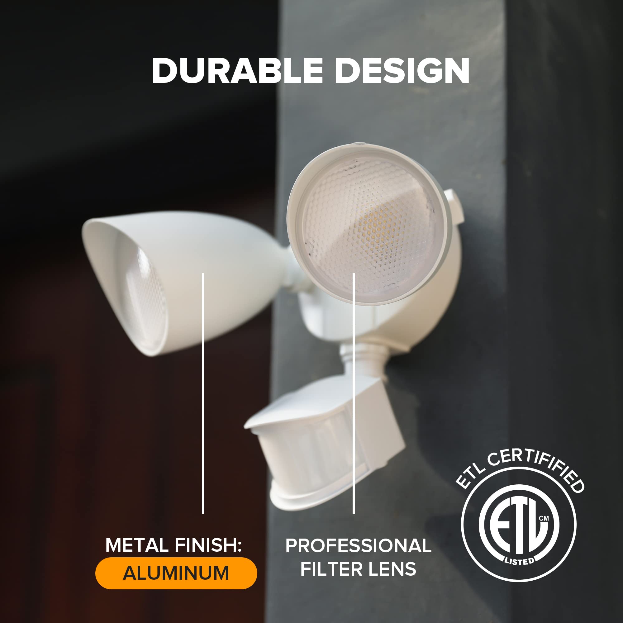 LUTEC Dual-Head 32W LED Security Light - 2500 Lumen, 5000K Daylight, IP54 Waterproof, Motion Sensor, White