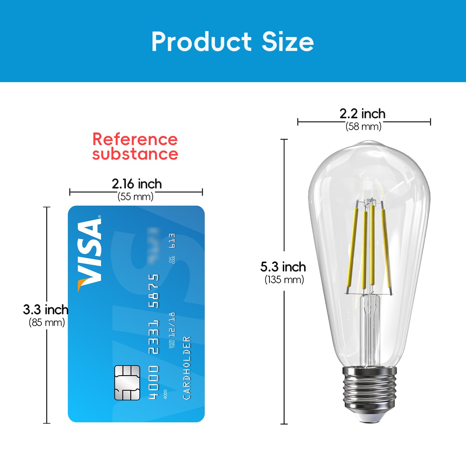 Jensense Edison LED Light Bulbs 8W Dimmable 2700K Warm White E26 60W Equivalent Clear Glass 24 Pack CRI 90 Model ETL-LBCST