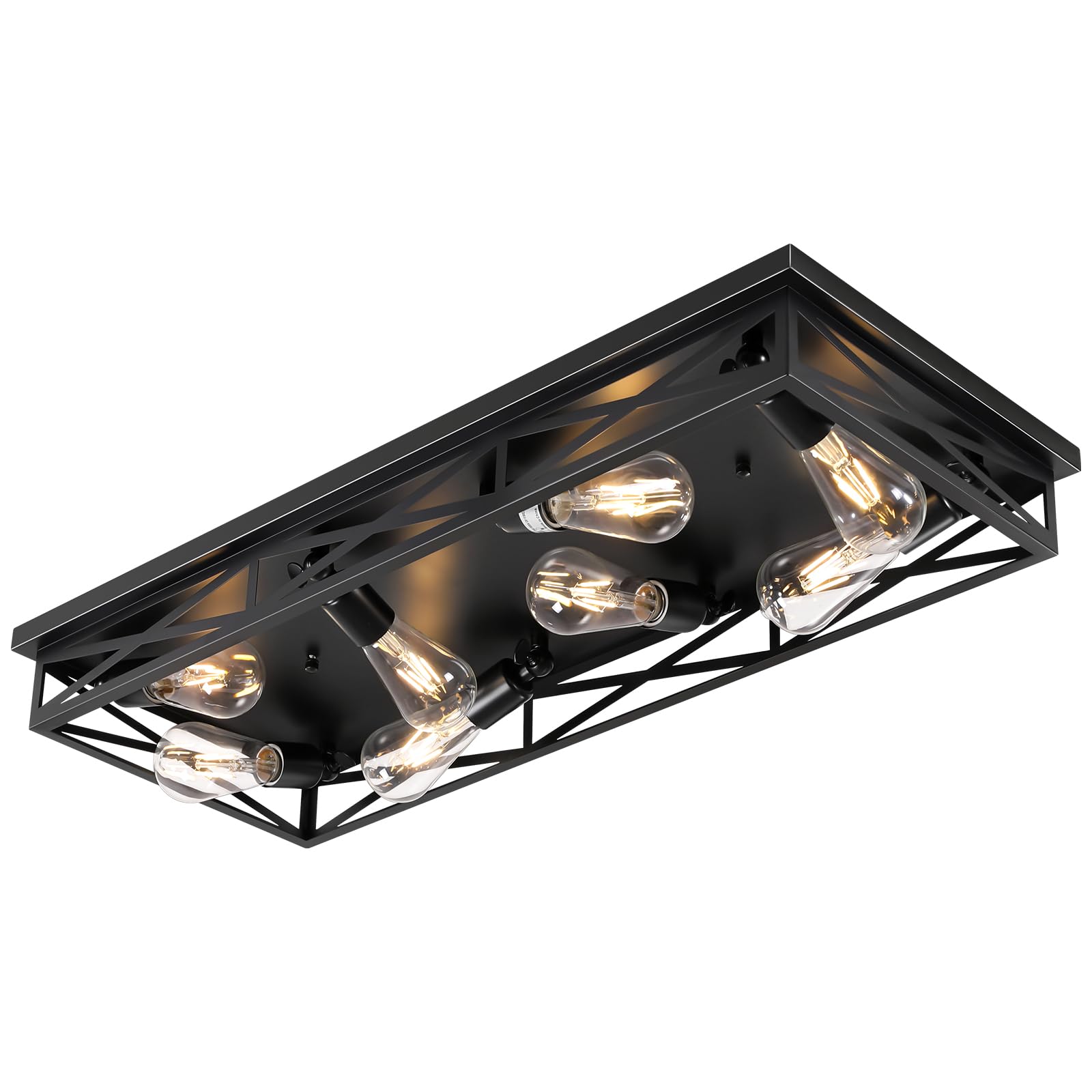 DIKAIDA 8-Light Flush Mount Ceiling Light Fixture, 31in Metal Cage, Black, Farmhouse Style for Bedroom Kitchen Hallway Entryway