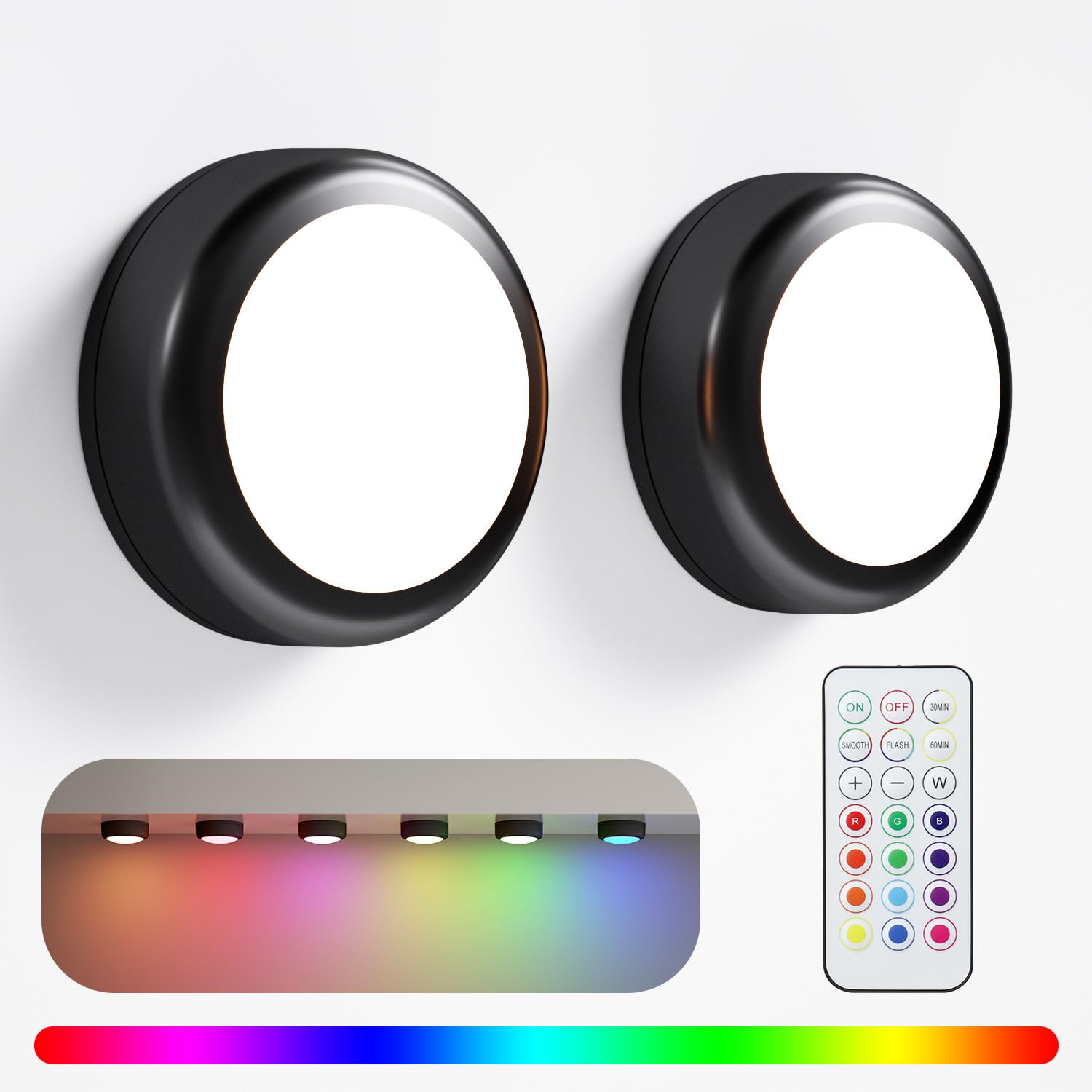 LED Puck Lights with Remote Control, Under Cabinet Lighting Stick on Tap/Push Lights, Battery Operated Closet Lights, Wireless L