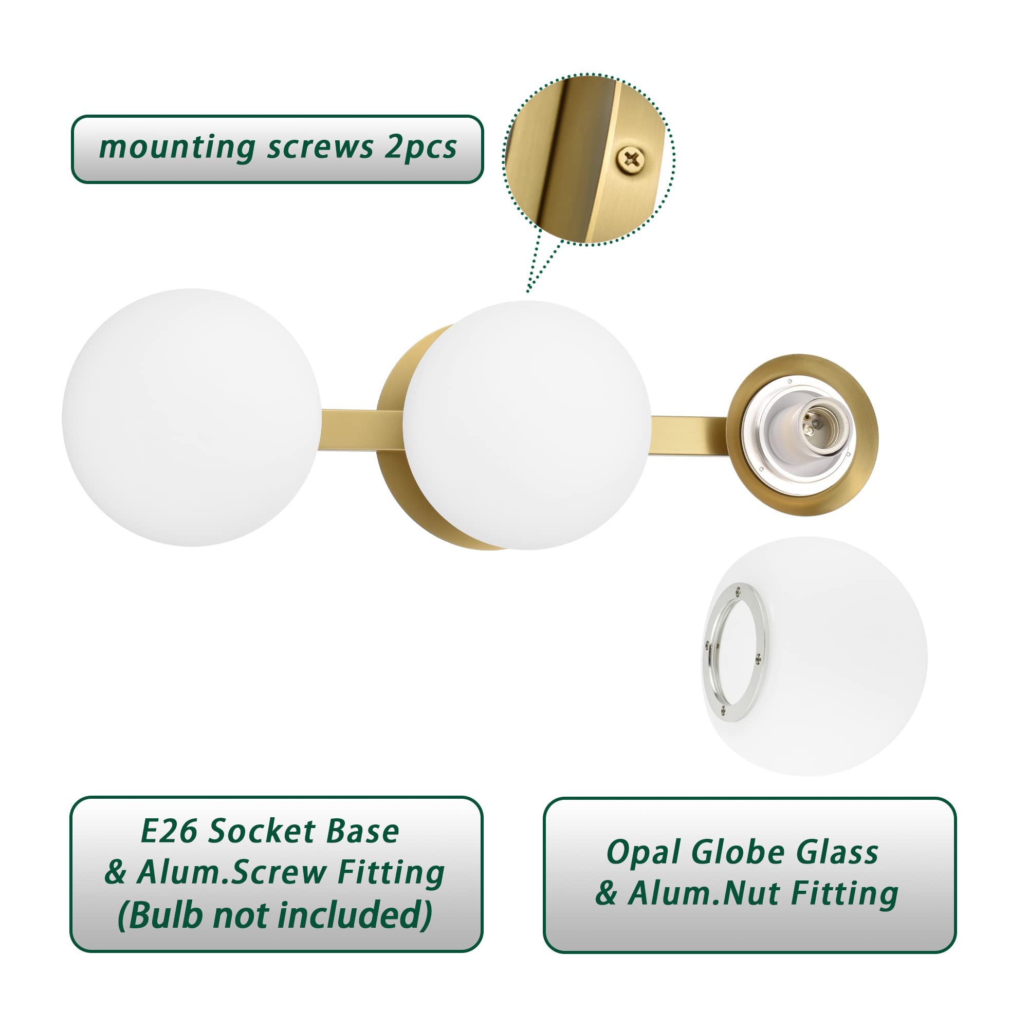 Bathroom Vanity Light Fixtures, Modern 3 Lights Globe Wall Sconce Lighting Aged Brass, Porch Wall Mount Light Fixture For Bathro