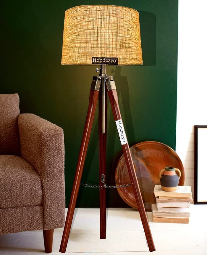 Hopdezyo E27 Italian Crafter Home Decor Tripod Floor Lamp for Living Room Bedroom Office, Holder & Lamp, Jute Shade
