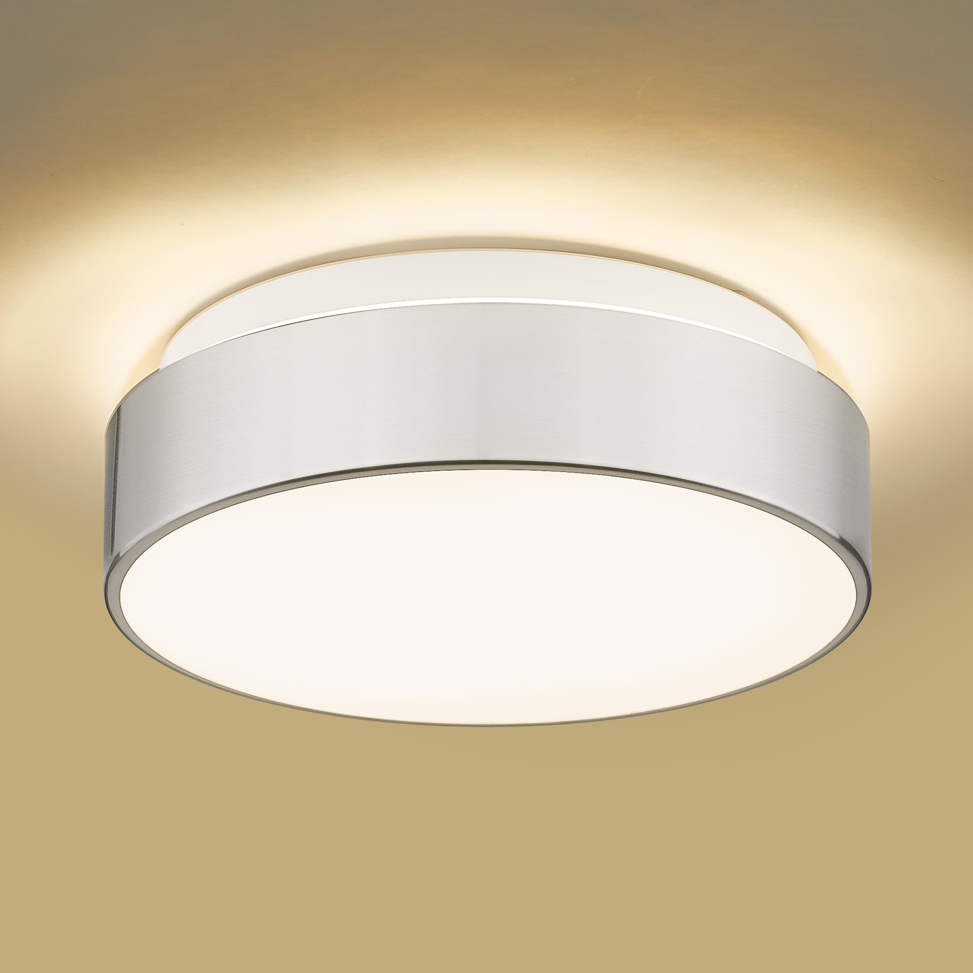 Autelo 12'' Flush Mount Ceiling Light Fixture, Frosted Glass Shade 2-Light Close To Ceiling Light Fixture In Brushed Nickel Fini