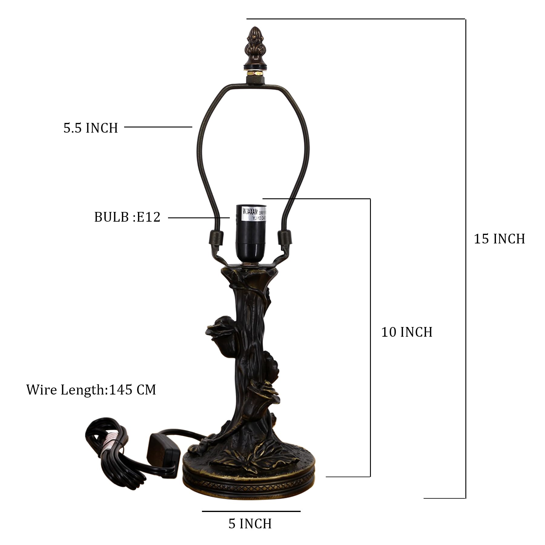 TCODTPOL Tiffany Table Lamp Base Replacement, Bronze Resin, D (W5H15 Inch), Model W08T02