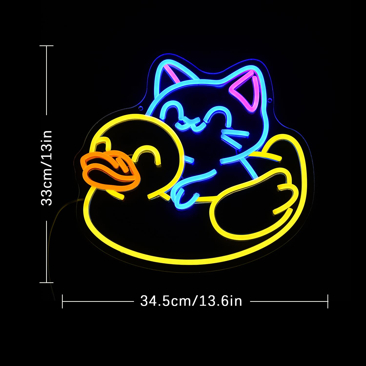 LULANMP Cat Neon Sign - USB Powered LED Light for Wall Decor, 13.5inx12.9in, Yellow Duck & Blue Cat, Acrylic Animal Decoration