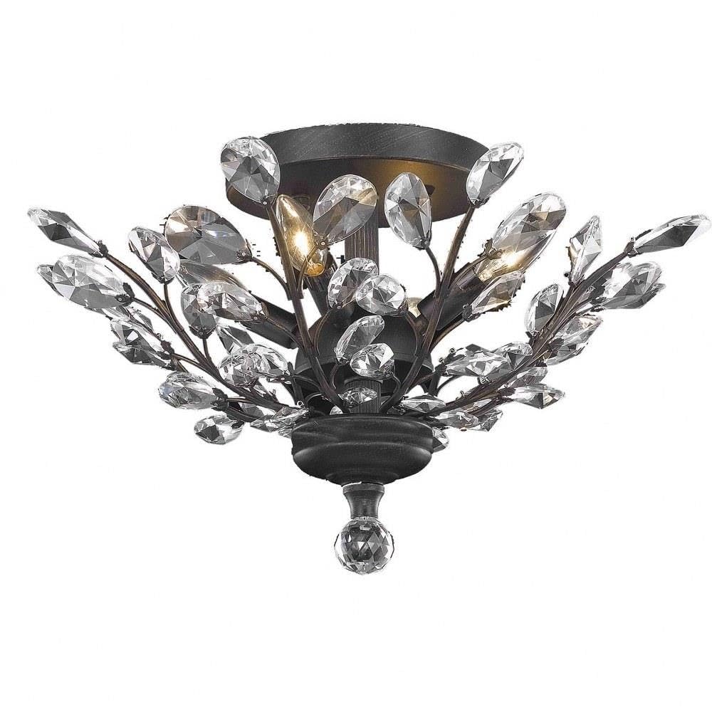 Elegant Lighting Orchid  Four Light Flush MountDark Bronze FinishRoyal Cut Crystal Type