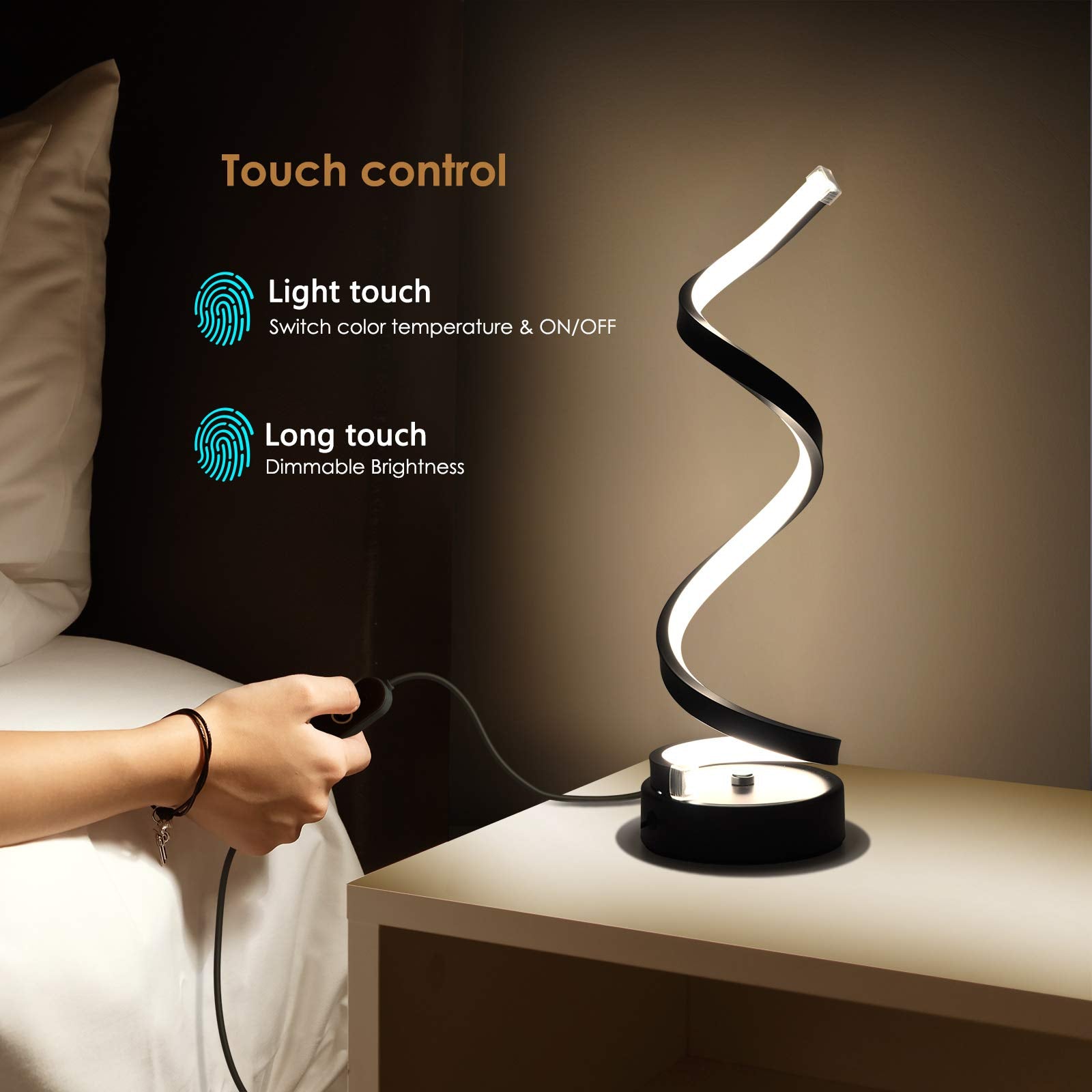 NUÜR Dimmable LED Table Lamps Set of 2, Black, Small Nightstand Lamps for Living Room, Office, Bedroom