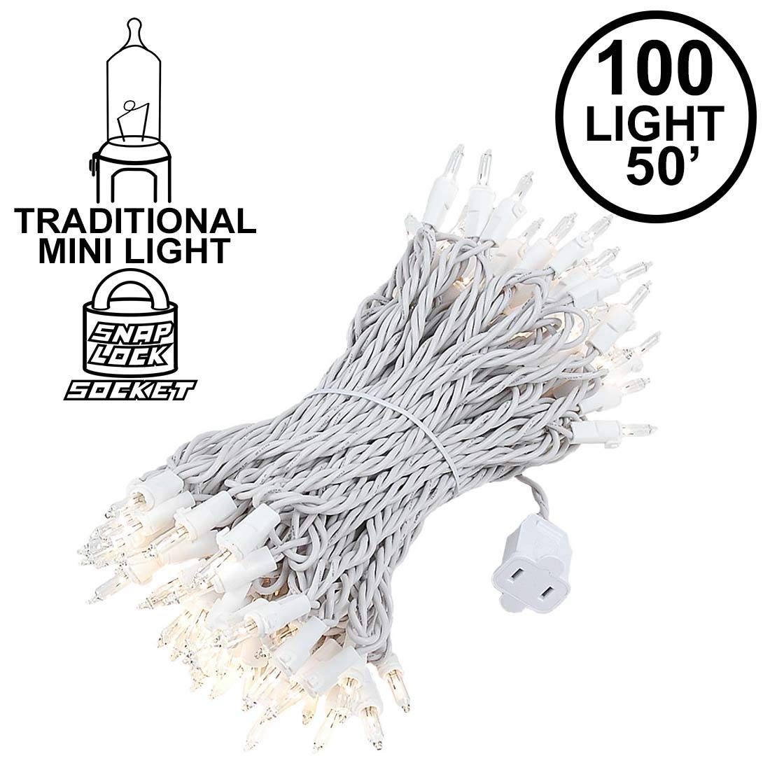 Novelty Lights 100 Light Mini String Light Set, UL Listed, 50 Long, Clear, White Wire, Model MRD-25B-4