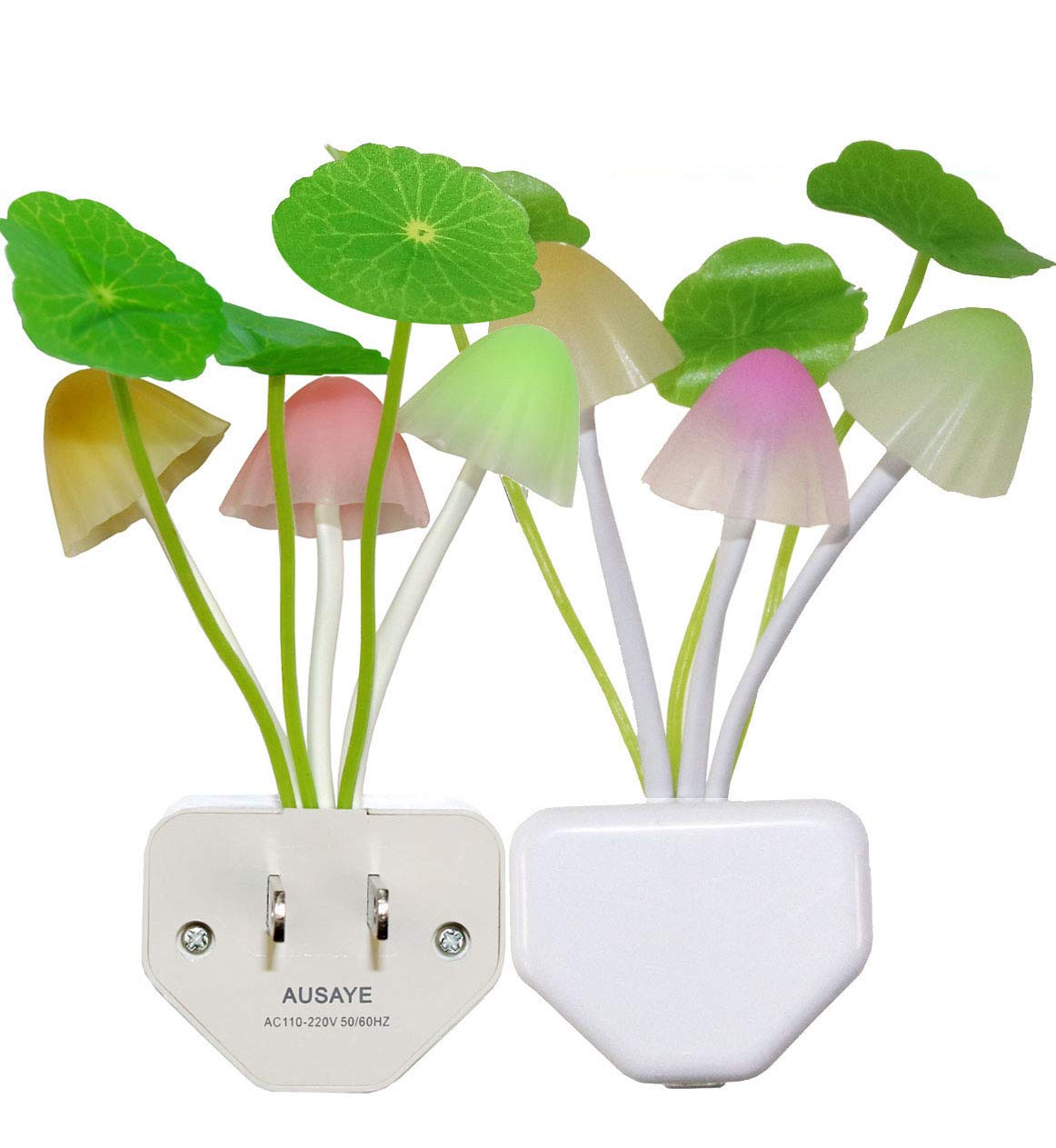 AUSAYE 2 Pack Sensor Led Night Light Plug-in Wall Lamp Color Changing Mushroom Night Light for Kids Adults NightLight Bedroom,Ba