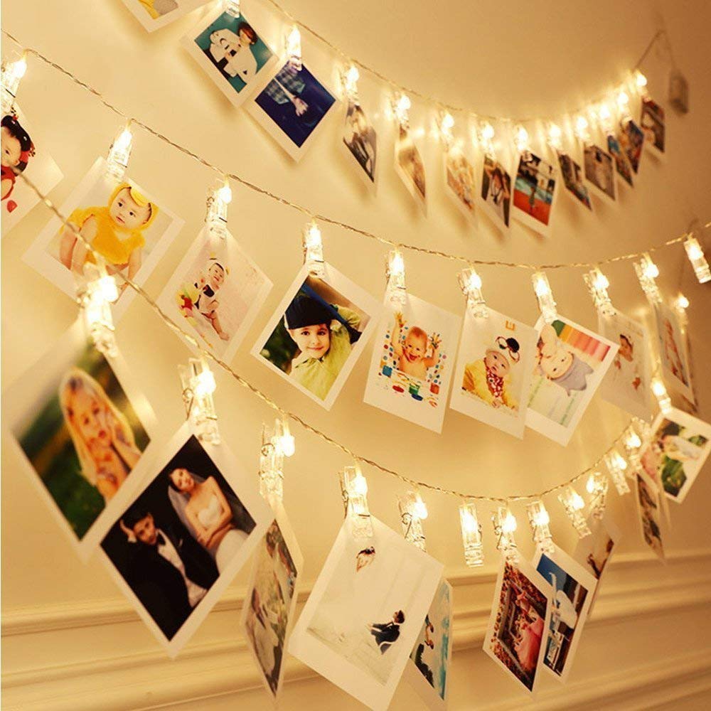 MIRADH LED Photo String Lights- 16 Photo Clips Battery Powered Fairy Lights, Home Decor Lights for Hanging Photos (7.2 Feet, War