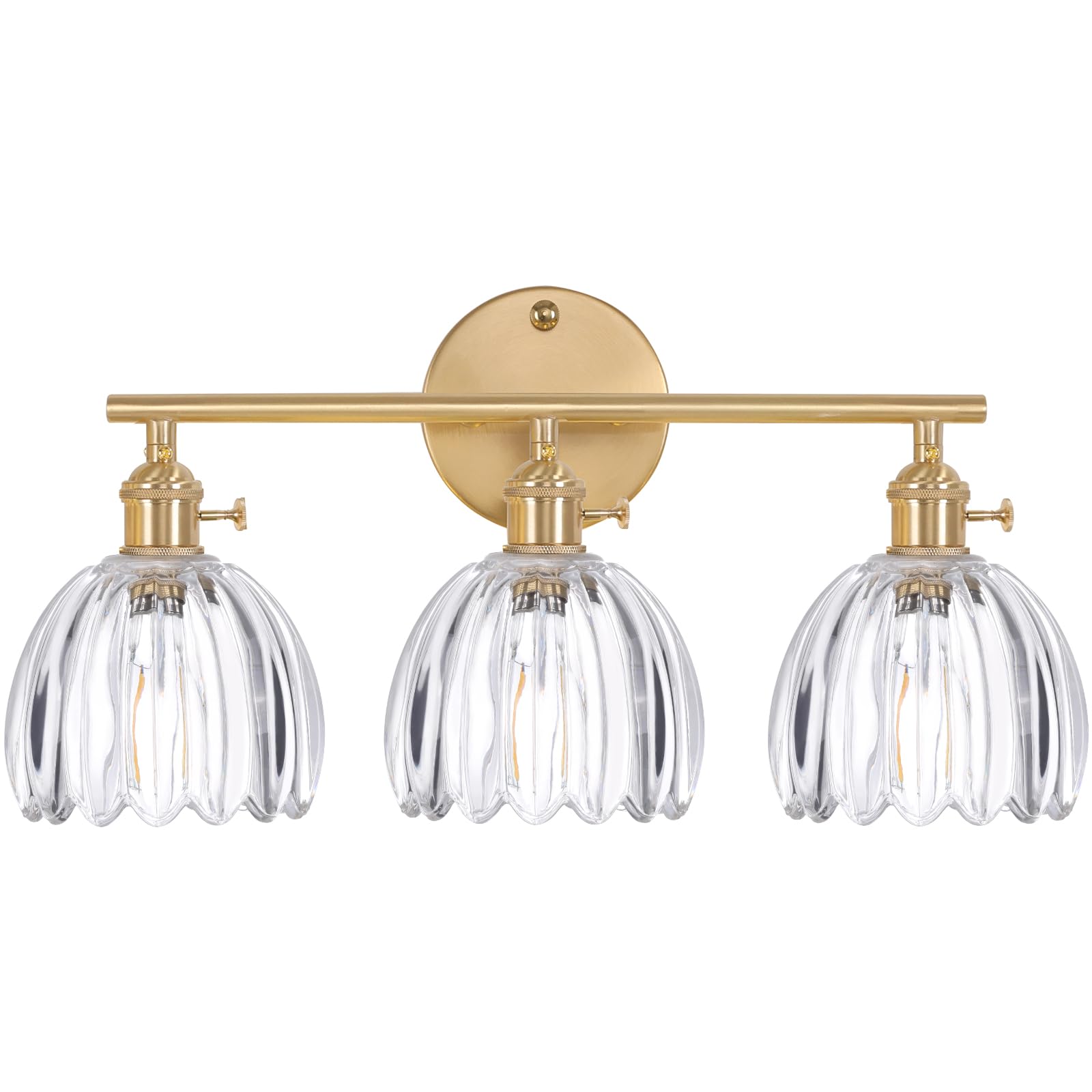 Shenmoyl Bathroom Light Fixtures  3-Light Brass Vanity wall Light Over Mirror with Clear Tulip Glass Shade for Bedroom Living Room (Bulb Not Included)