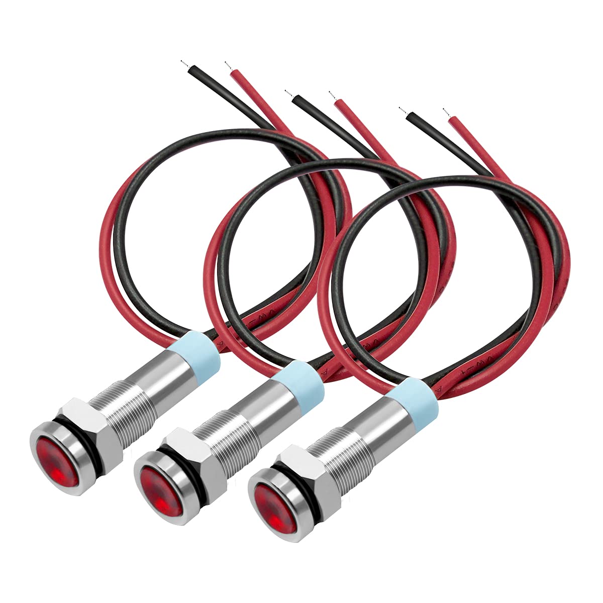 Mxuteuk 3 Pcs Red 12V-24V 6Mm 1/4" Led Metal Indicator Light Head Waterproof Signal Lamp With Wire For Car Truck Boat Dq6P-12V-R