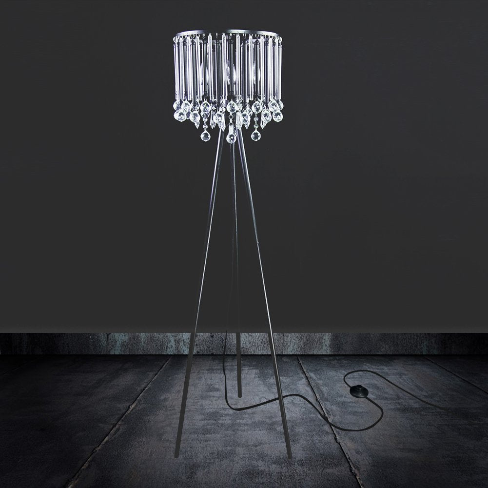 Hsyile Lighting Ku300168 Unique Romance Crystal Tripod Floor Lamp Black Suitable For Bedroom,Living Room,Coffee Shop,4 Lights