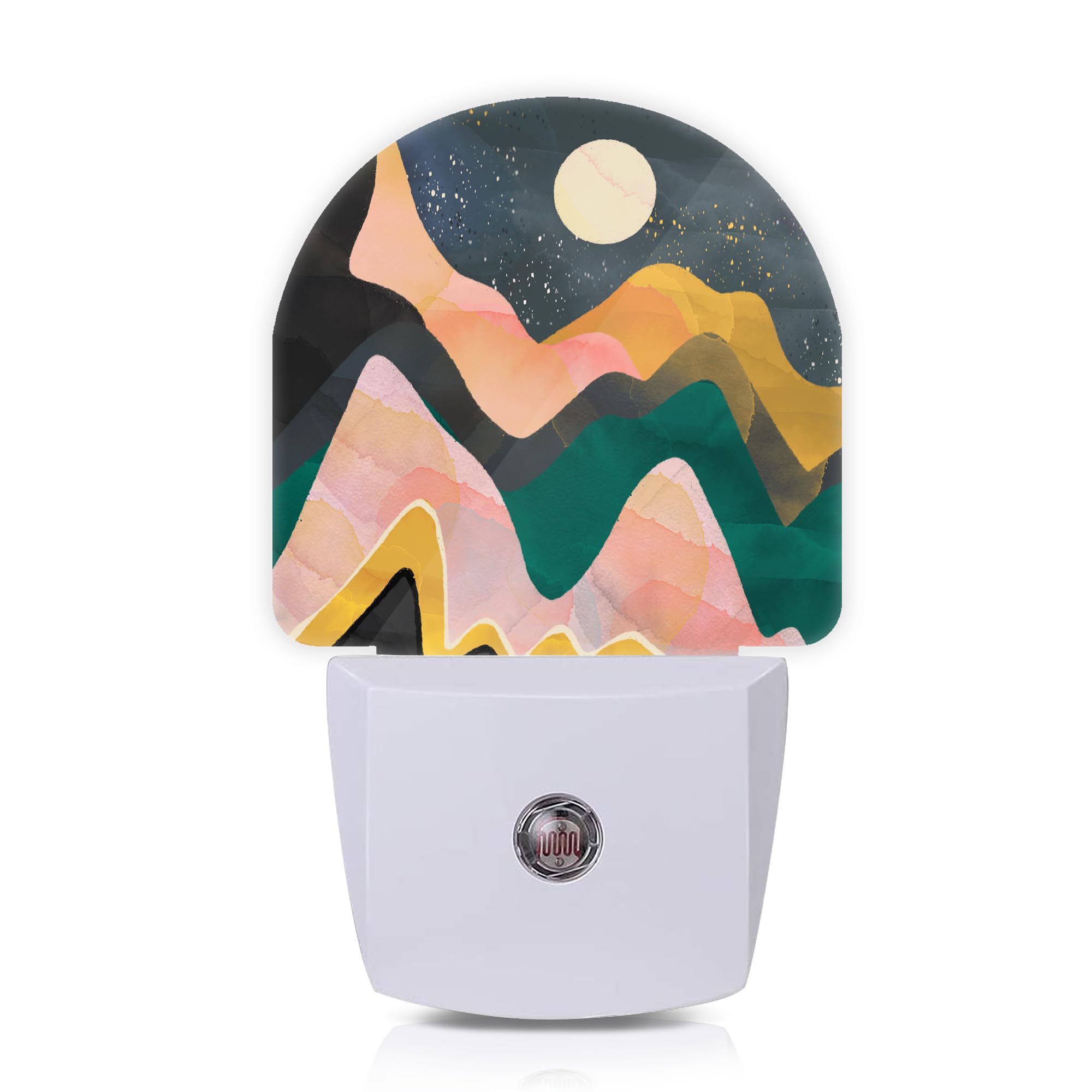 Axxitude Mountains Night Sky Moon Night Lights Plug into Wall for Girls Boys Room,Night Light LED Lamp Dusk to Dawn Sensor Round