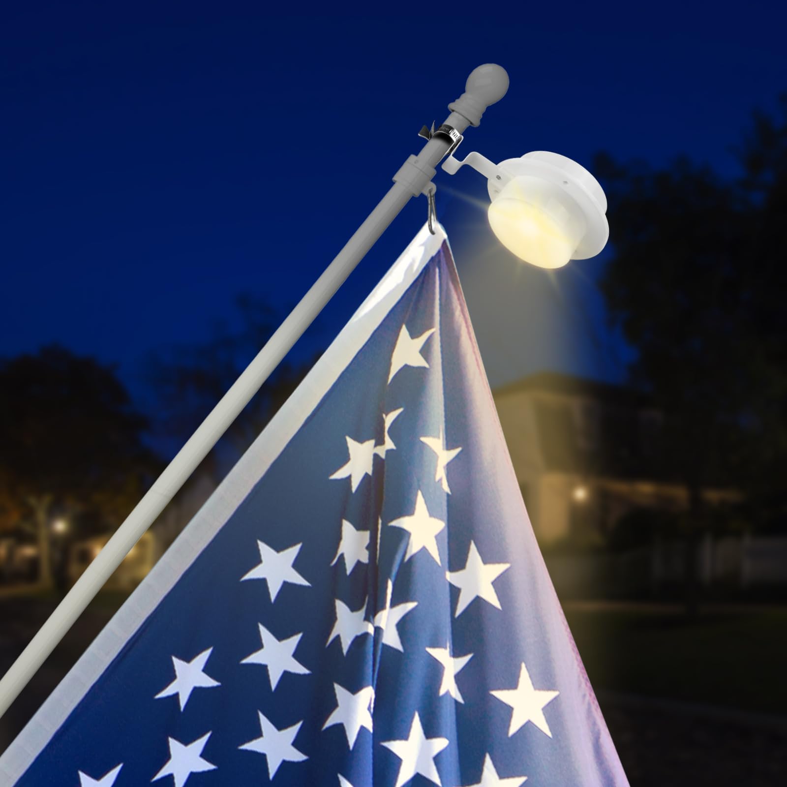 Solar Flag Pole Light Warm Light 3000K, Flagpole Solar Light For 1-1.5 In Diameter Flagpoles, Flag Light Solar Powered Outdoor Waterproof Led Dusk To Dawn Work 10+ Hours 100% Flag Coverage(White)