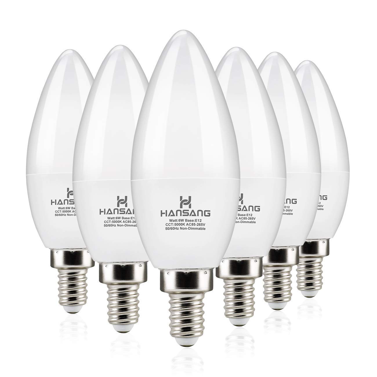 Hansang Led Candelabra Bulbs 6 Watt (60 Watt Equivalent),Daylight 5000K,600Lm Ra>83,Candle Bulb Base E12 For Chandelier B11 Ceil
