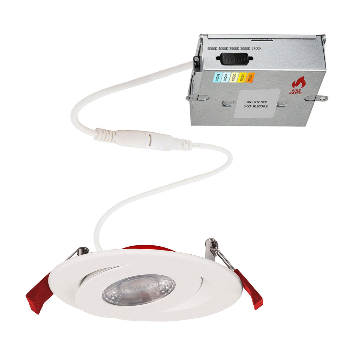 Wac Lighting Lotos R 4In Fire Rated Led Round Adjustable 5-Cct Selectable 2700K-3000K-3500K-4000K-5000K Recessed Kit In White