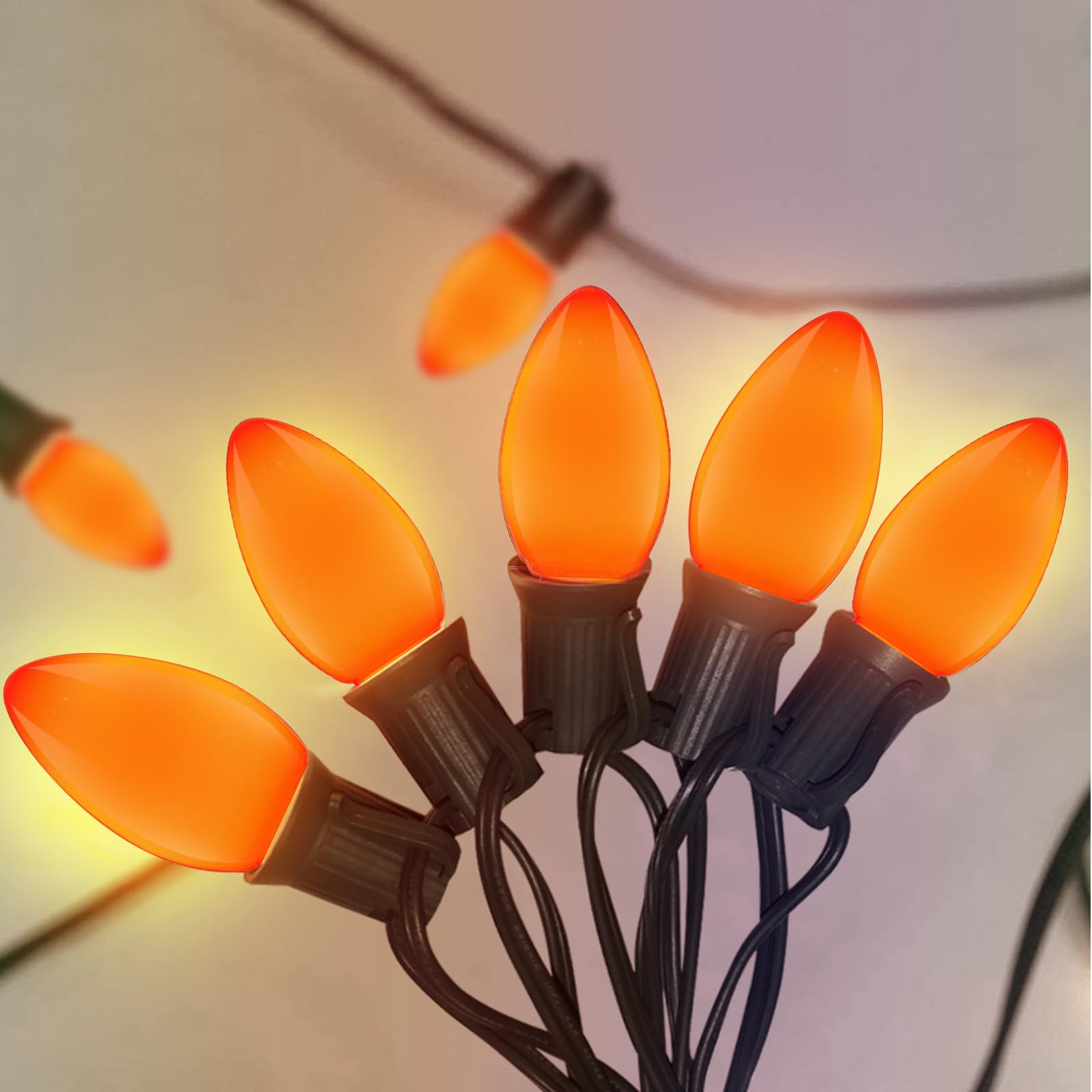 C7 LED Outdoor Halloween Lights 25Ft Orange Christmas String Lights with 27 Shatterproof Orange LED Bulbs, Hanging Outdoor Patio